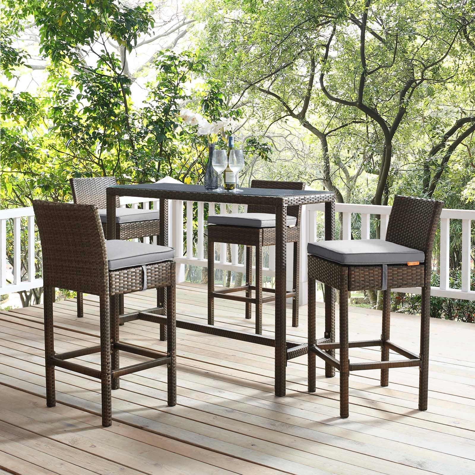 Modway Conduit Bar Stool Outdoor Patio Wicker Rattan Set of 4 | Bar Stools | 
