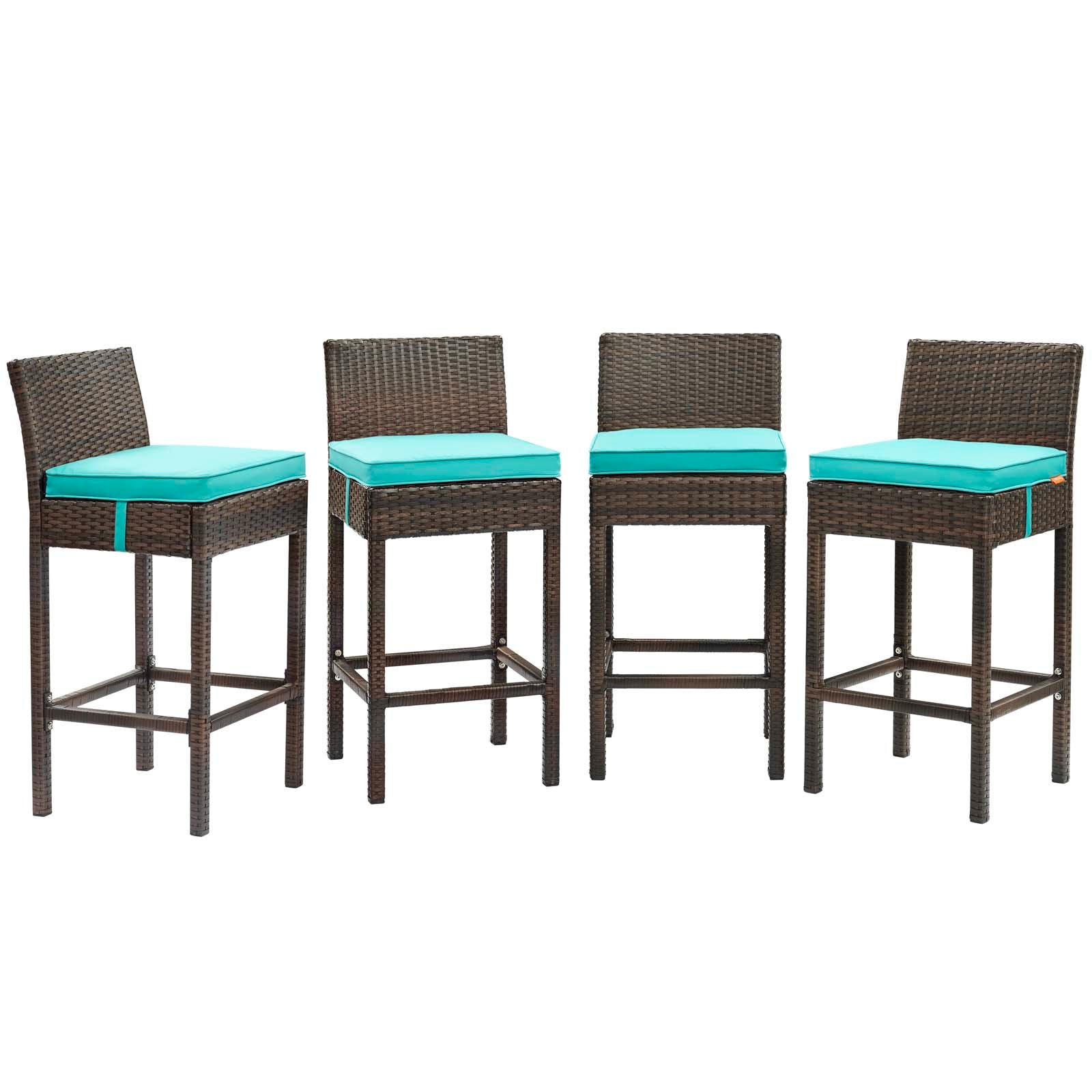Modway Conduit Bar Stool Outdoor Patio Wicker Rattan Set of 4 | Bar Stools | 