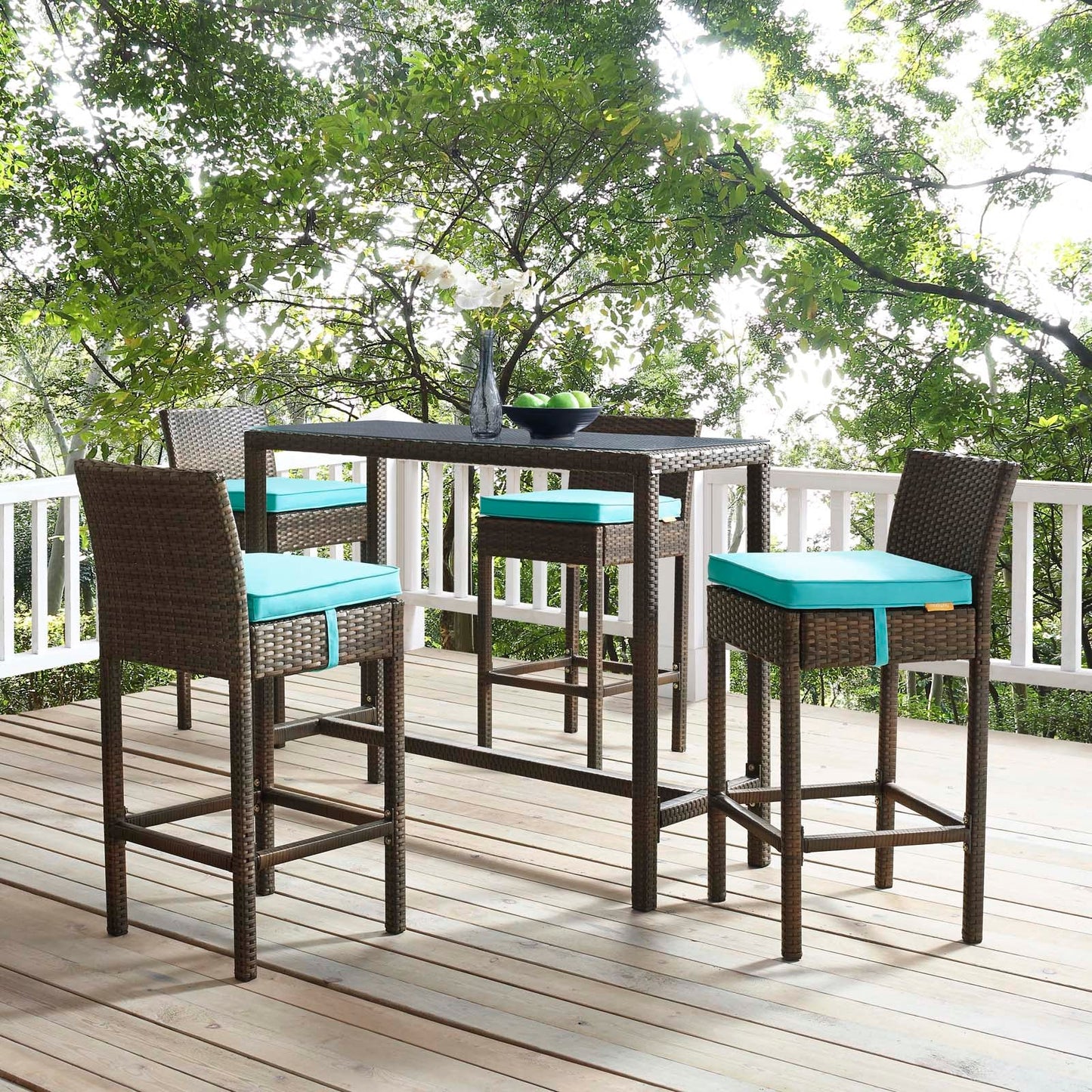 Modway Conduit Bar Stool Outdoor Patio Wicker Rattan Set of 4 | Bar Stools | 