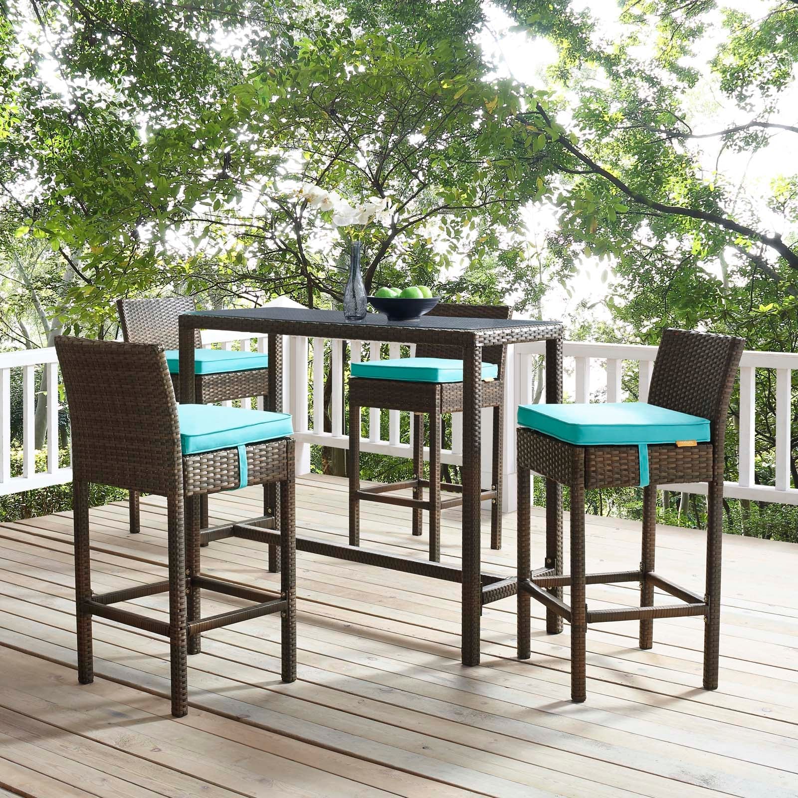 Modway Conduit Bar Stool Outdoor Patio Wicker Rattan Set of 4 | Bar Stools | 