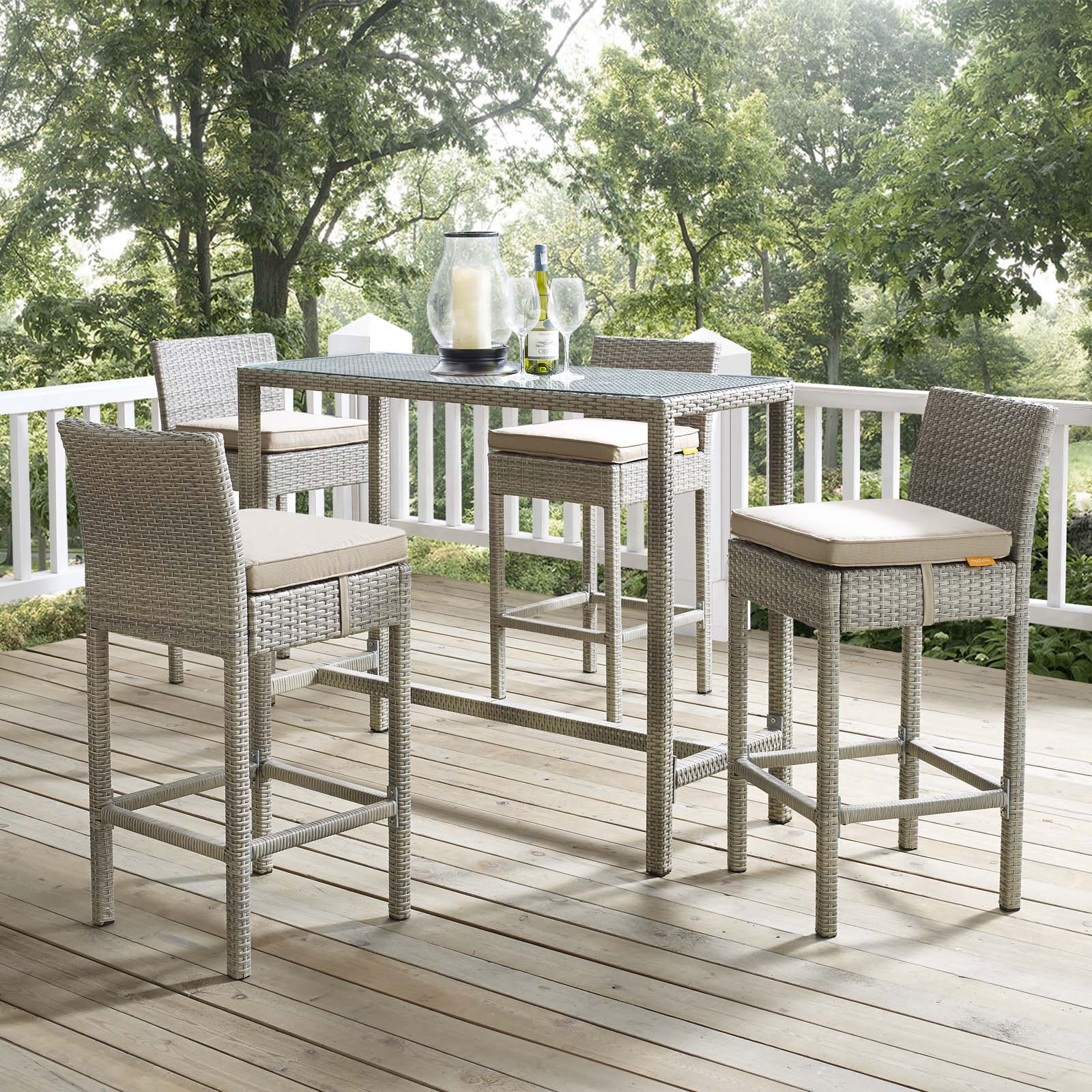Modway Conduit Bar Stool Outdoor Patio Wicker Rattan Set of 4-EEI-3602 | Bar Stools