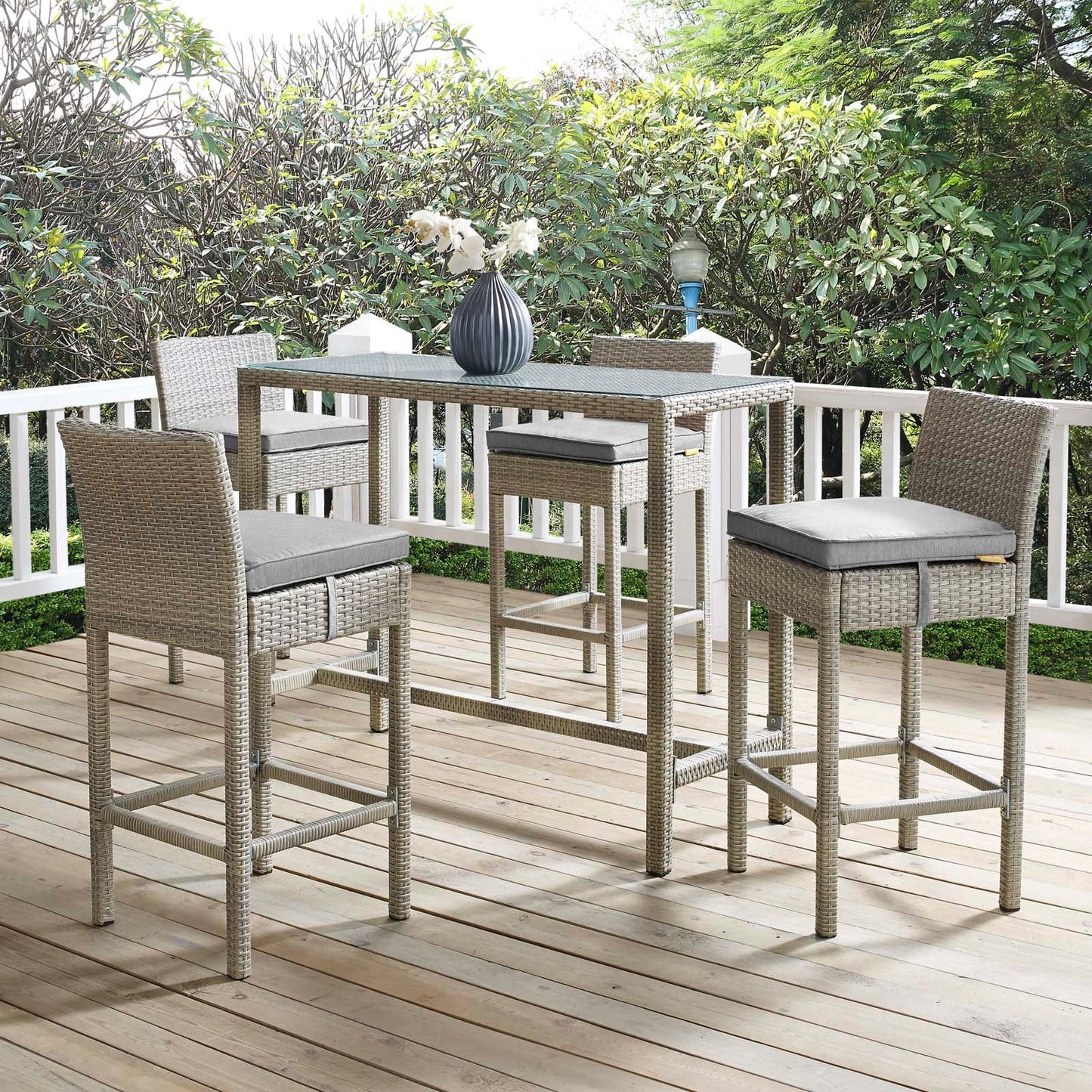Modway Conduit Bar Stool Outdoor Patio Wicker Rattan Set of 4-EEI-3602 - EEI-3602