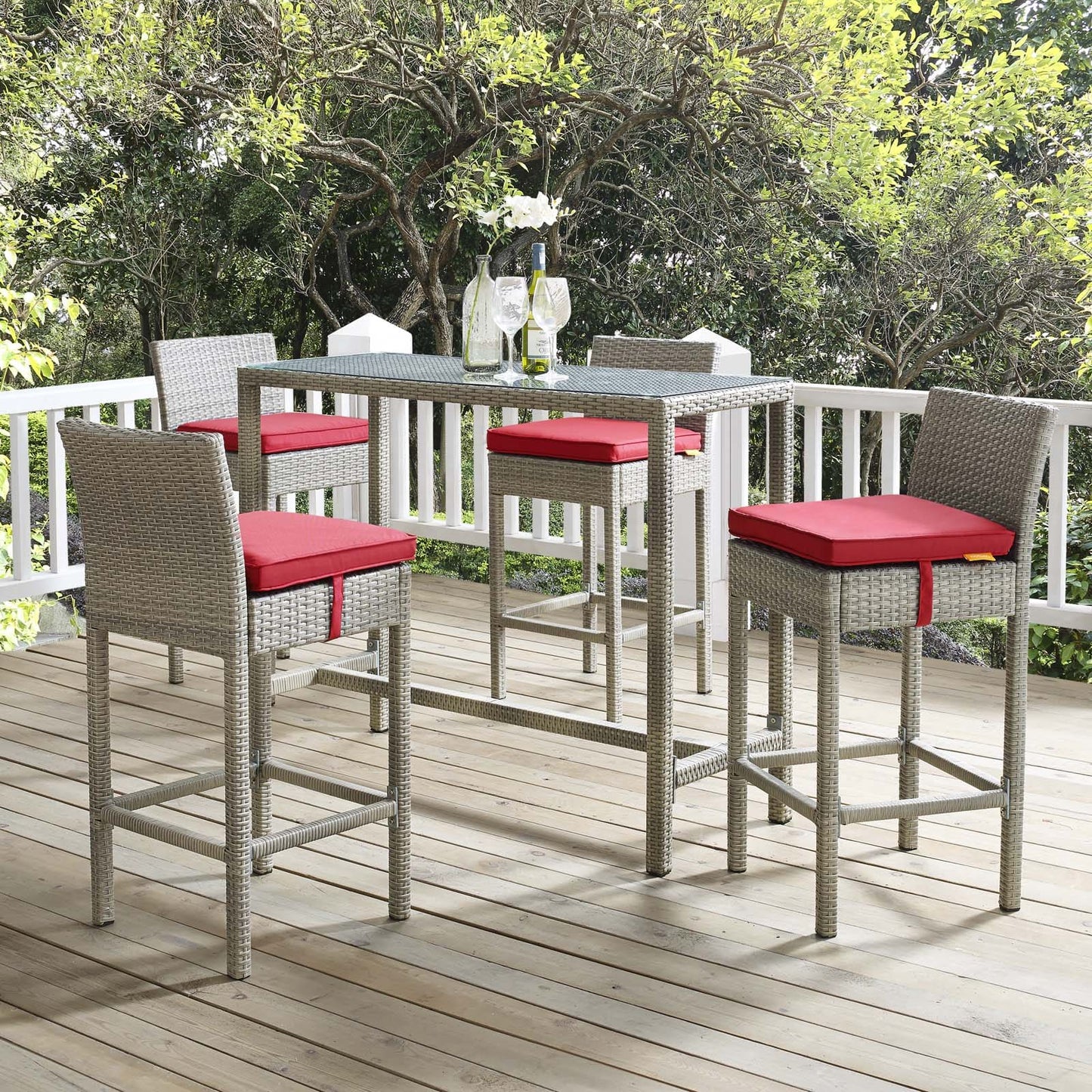 Modway Conduit Bar Stool Outdoor Patio Wicker Rattan Set of 4-EEI-3602 | Bar Stools | 