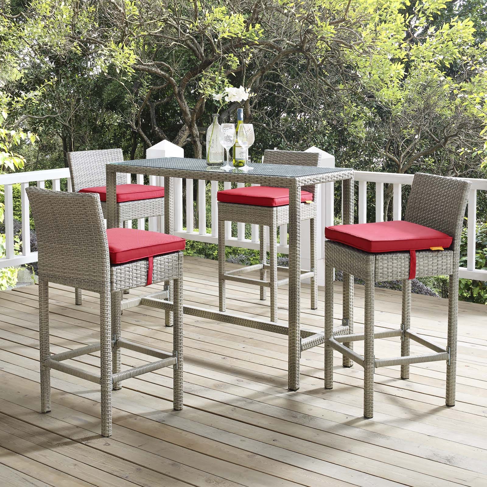 Modway Conduit Bar Stool Outdoor Patio Wicker Rattan Set of 4-EEI-3602 | Bar Stools | 