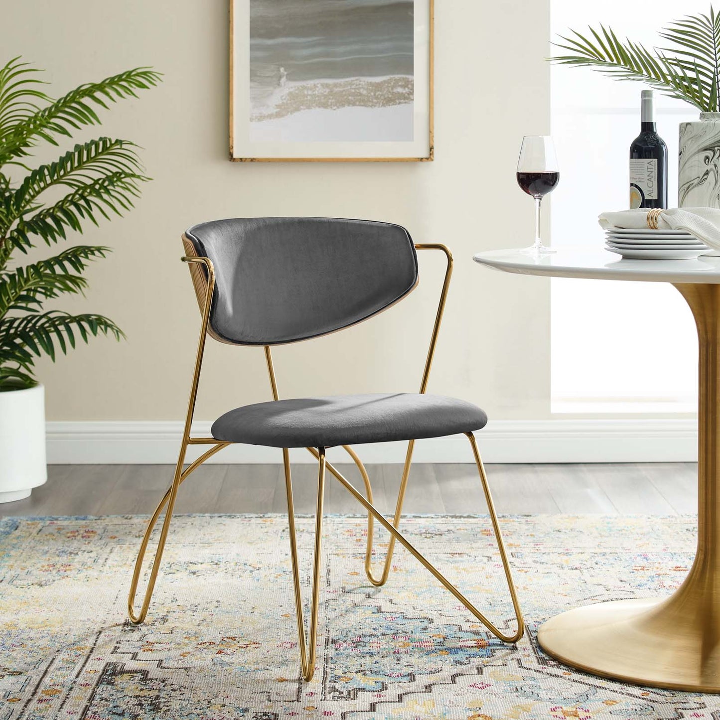 Modway Prevail Gold Stainless Steel Dining and Accent Performance Velvet Chair | Dining Chairs | Modishstore