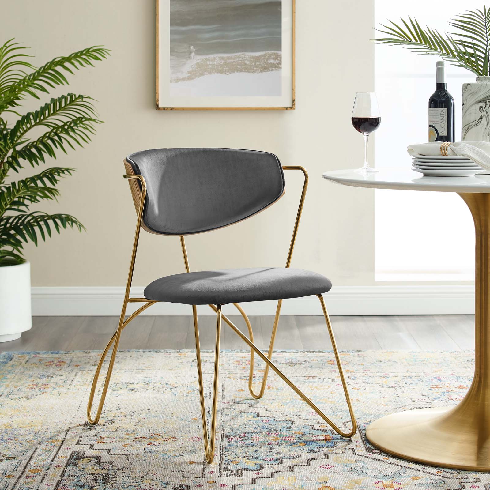 Modway Prevail Gold Stainless Steel Dining and Accent Performance Velvet Chair | Dining Chairs | Modishstore