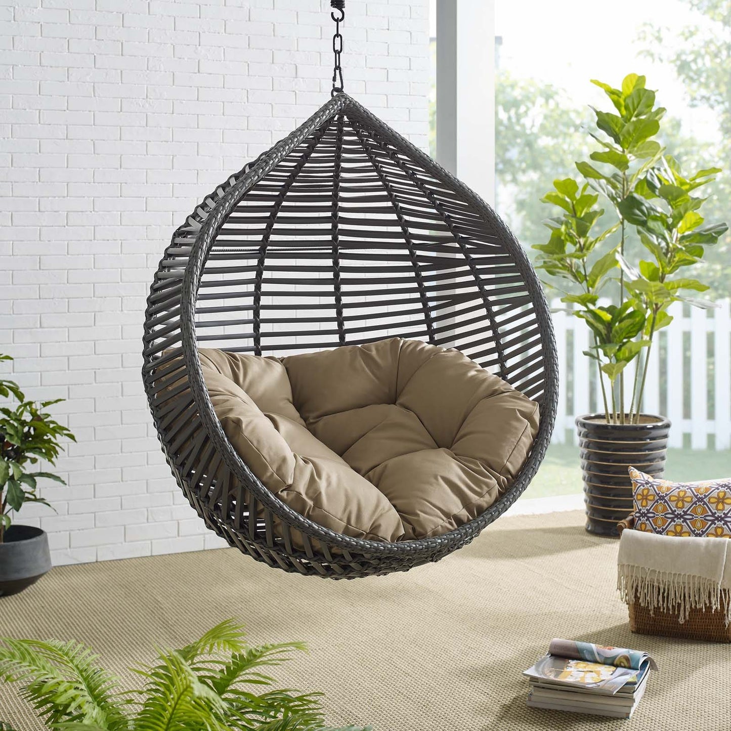 Modway Garner Teardrop Outdoor Patio Swing Chair | Outdoor Porch Swings | 