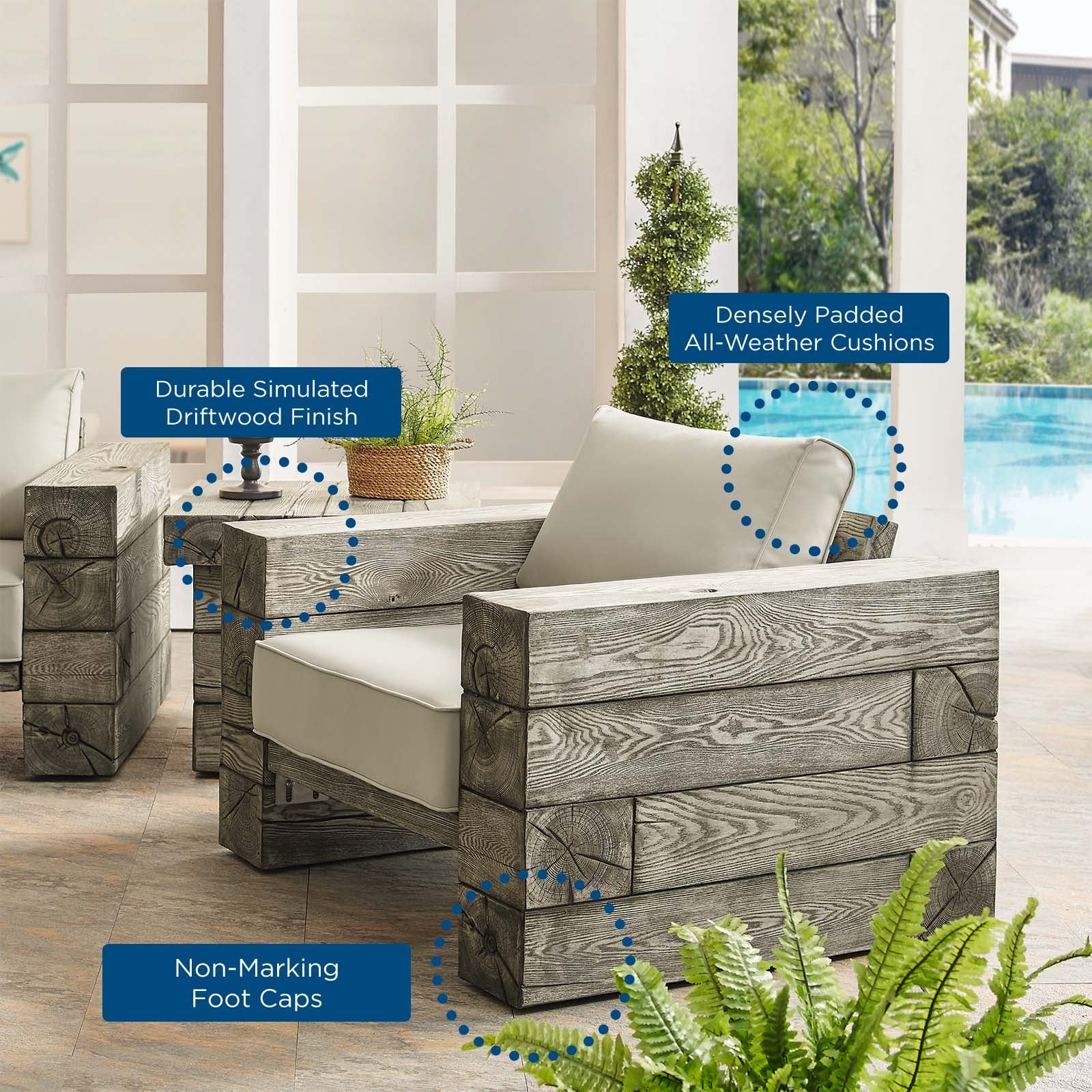 Modway Manteo Rustic Coastal Outdoor Patio Sunbrella® 3 Piece Set | Outdoor Sofas, Loveseats & Sectionals | Modishstore-7