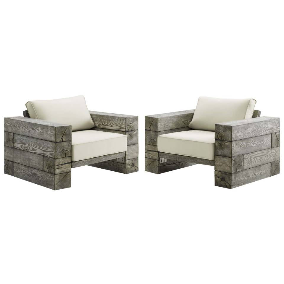 Modway Manteo Rustic Coastal Outdoor Patio Sunbrella® Lounge Armchair Set of 2 | Outdoor Patio Daybed | Modishstore-2