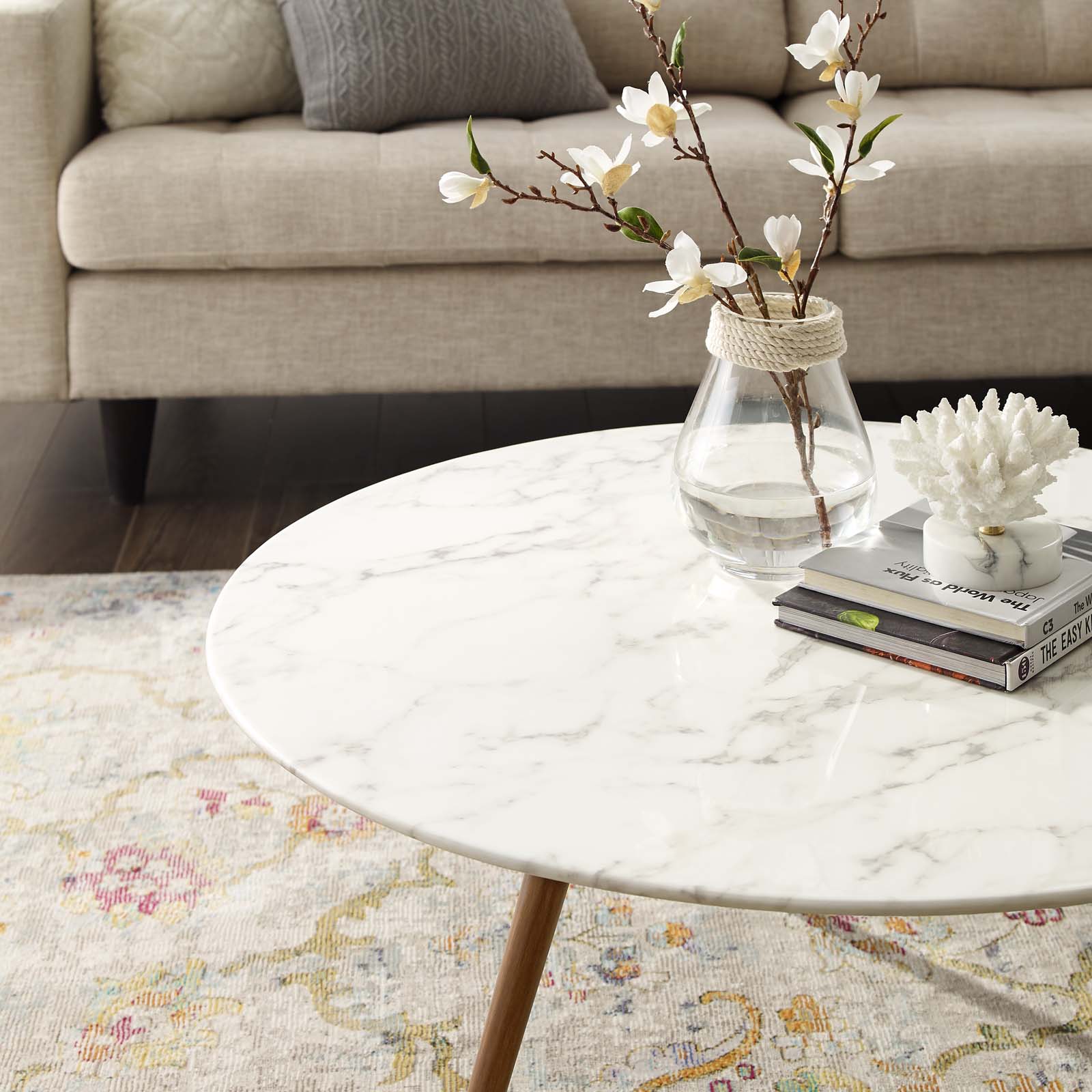 Modway Lippa 36" Round Artificial Marble Coffee Table with Tripod Base | Coffee Tables | Modishstore-3