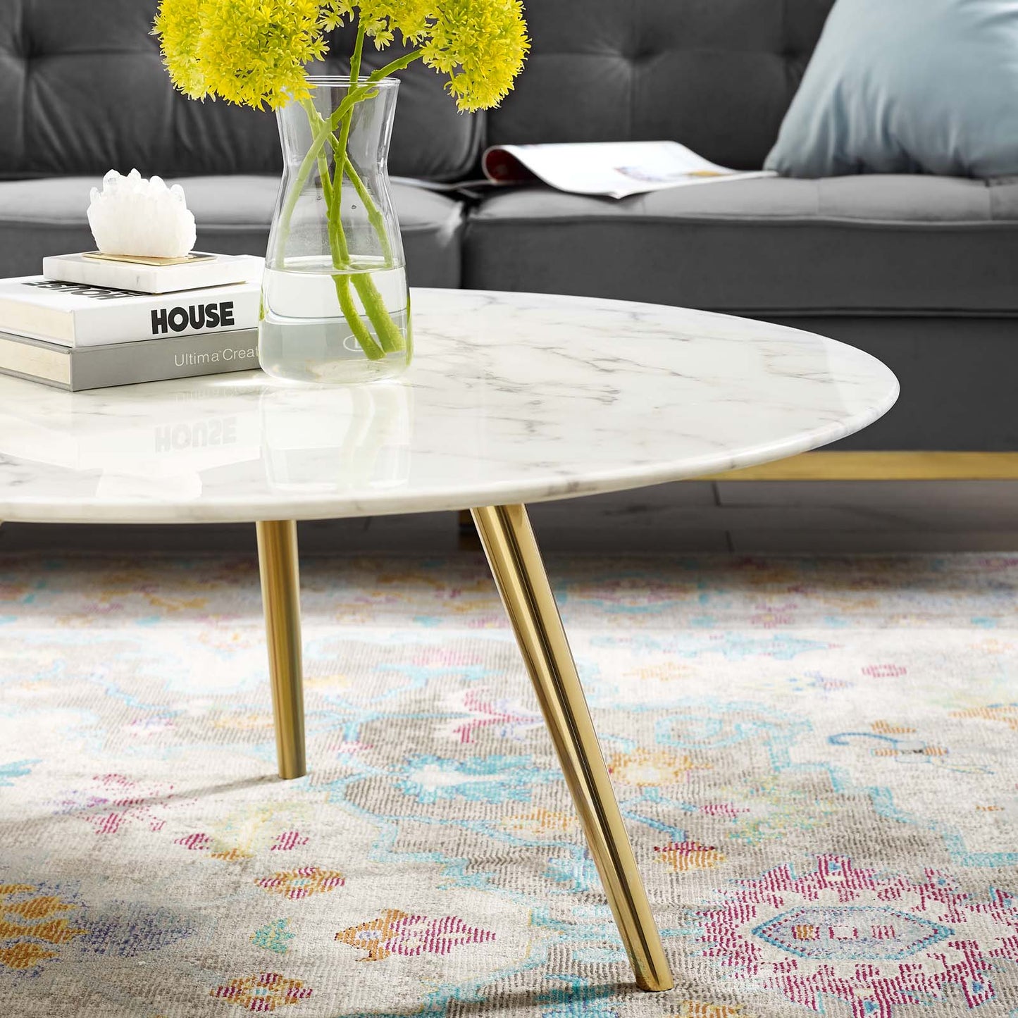 Modway Lippa 36" Round Artificial Marble Coffee Table with Tripod Base-EEI-3665 | Coffee Tables | Modishstore-2