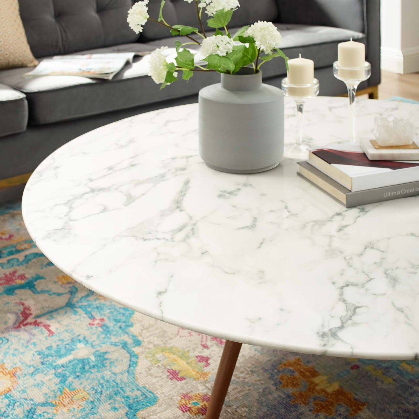 Modway Lippa 47" Round Artificial Marble Coffee Table with Tripod Base | Coffee Tables | Modishstore-2