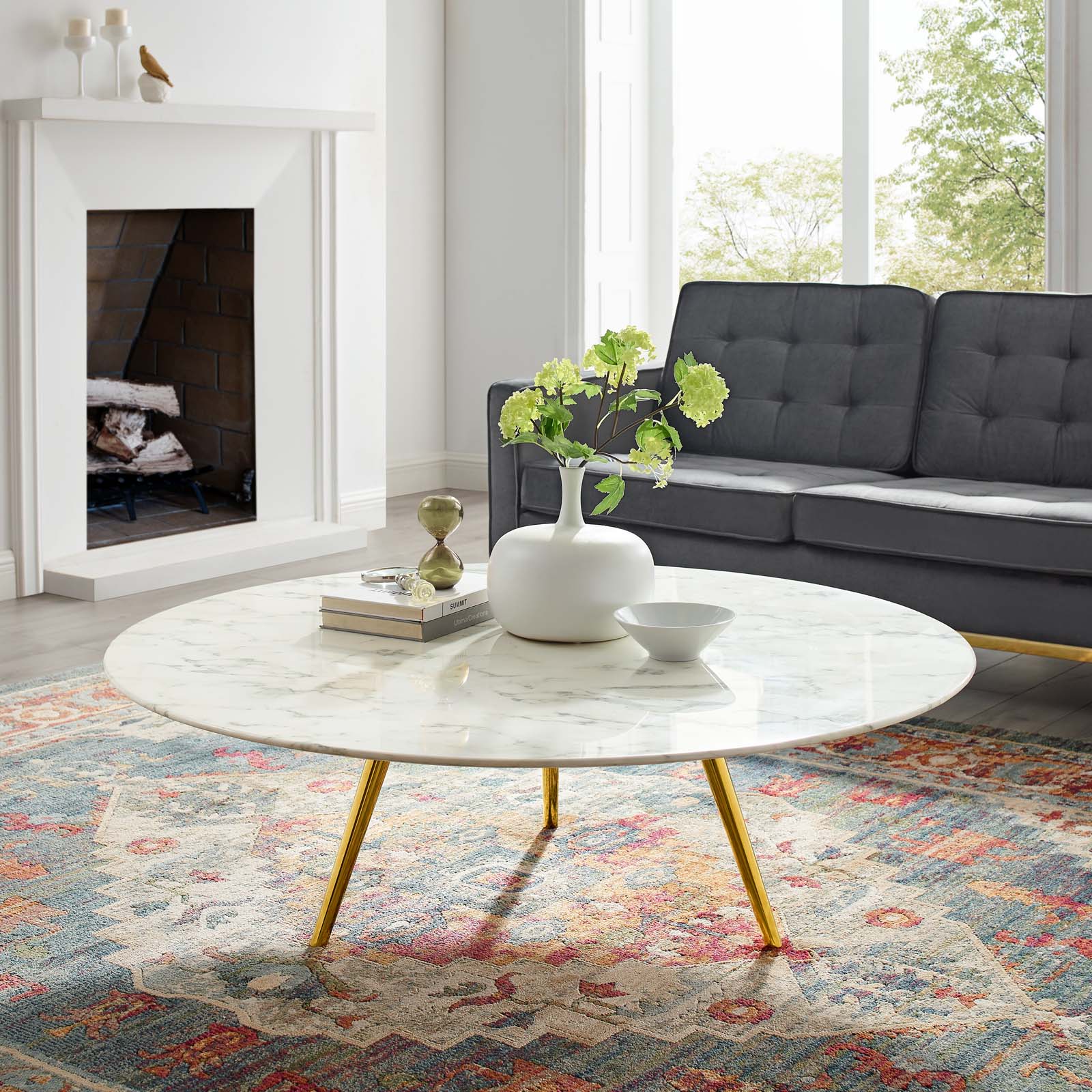 Modway Lippa 47" Round Artificial Marble Coffee Table with Tripod Base-EEI-3673 | Coffee Tables | Modishstore