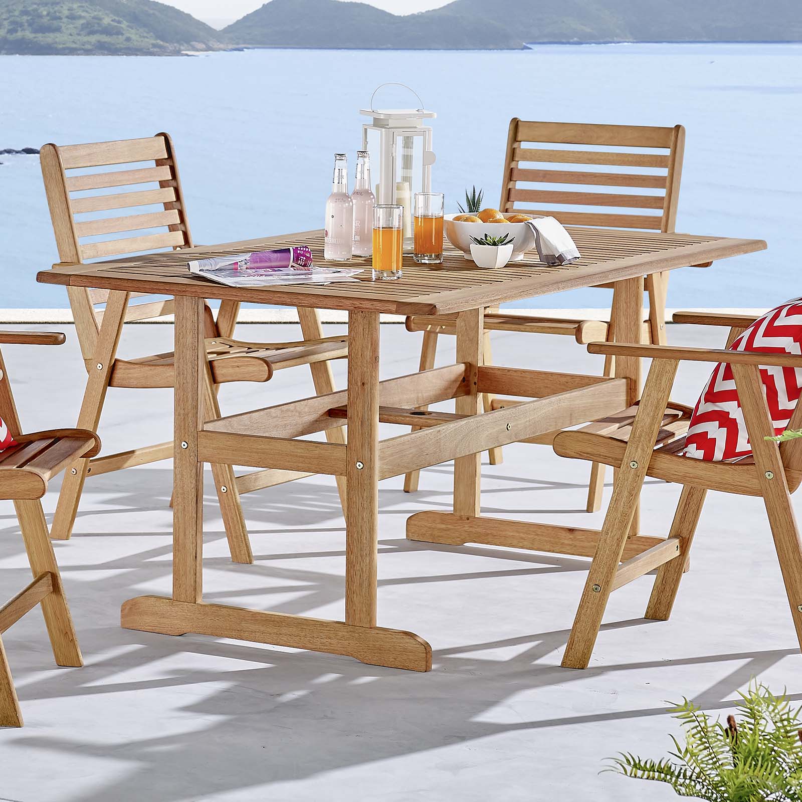 Modway Hatteras 59" Rectangle Outdoor Patio Eucalyptus Wood Dining Table | Dining Tables