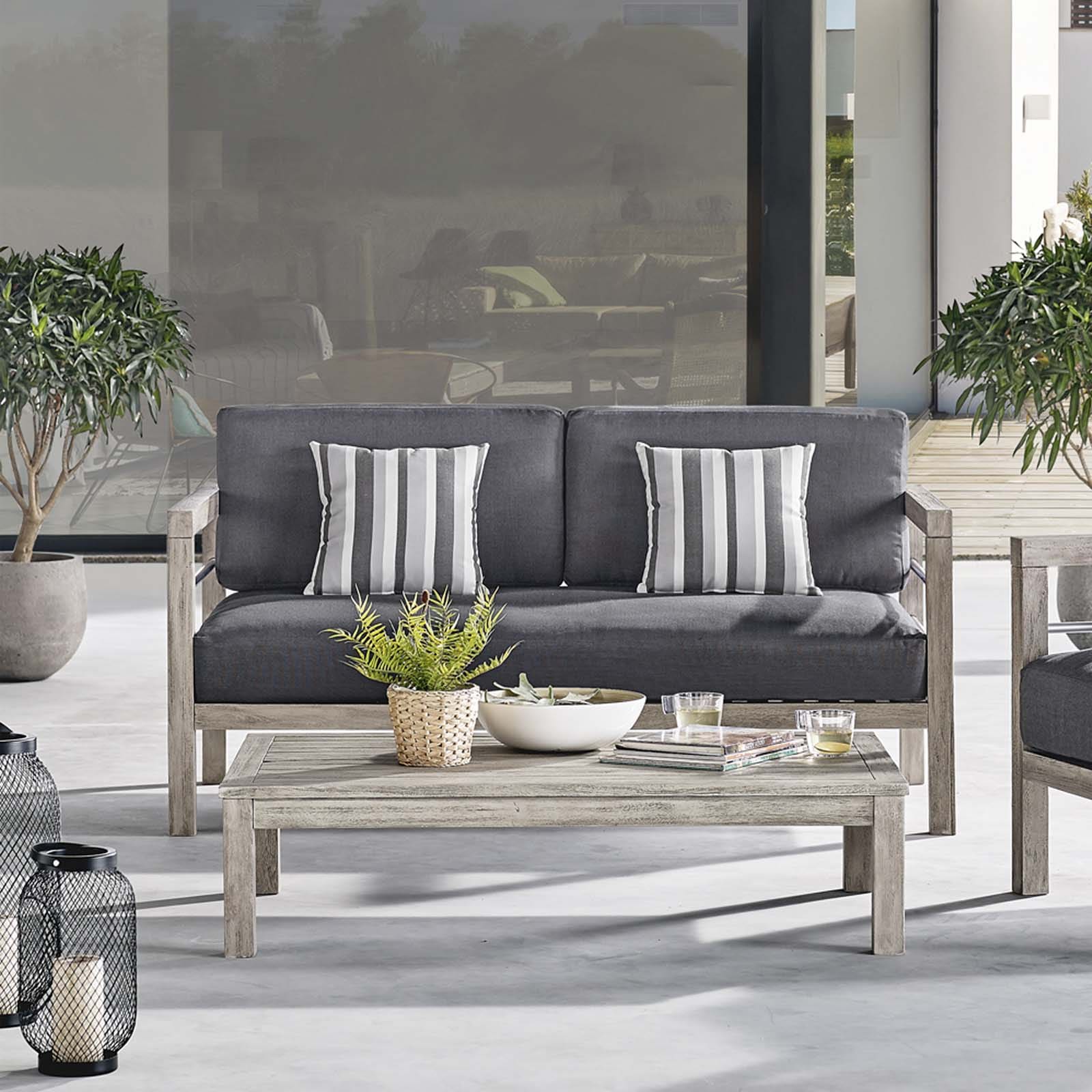 Modway Wiscasset Outdoor Patio Acacia Wood Loveseat | Loveseats | Modishstore