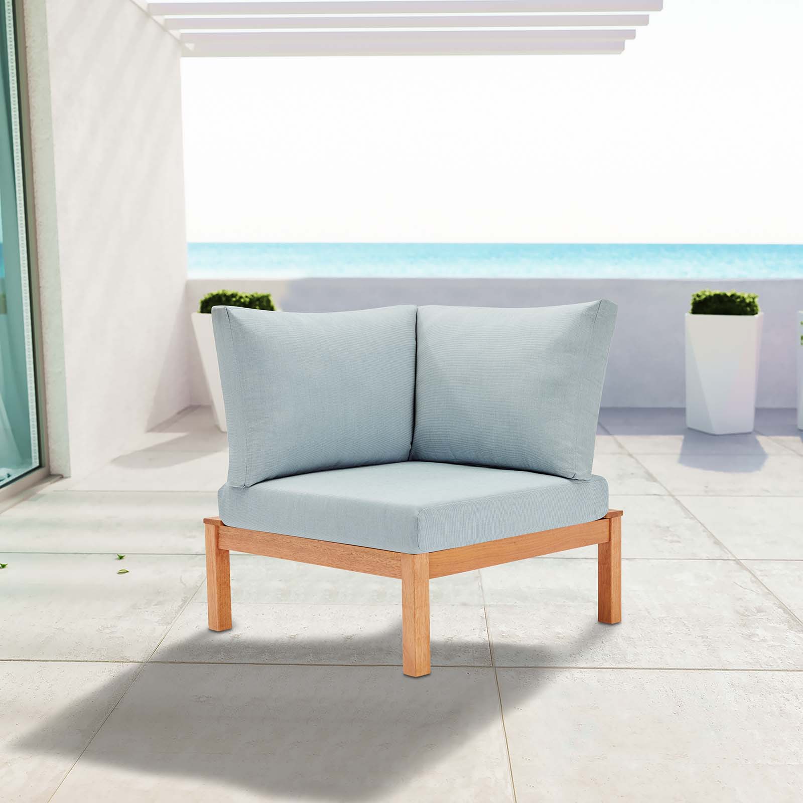 Modway Freeport Karri Wood Sectional Sofa Outdoor Patio Corner Chair | Sofas
