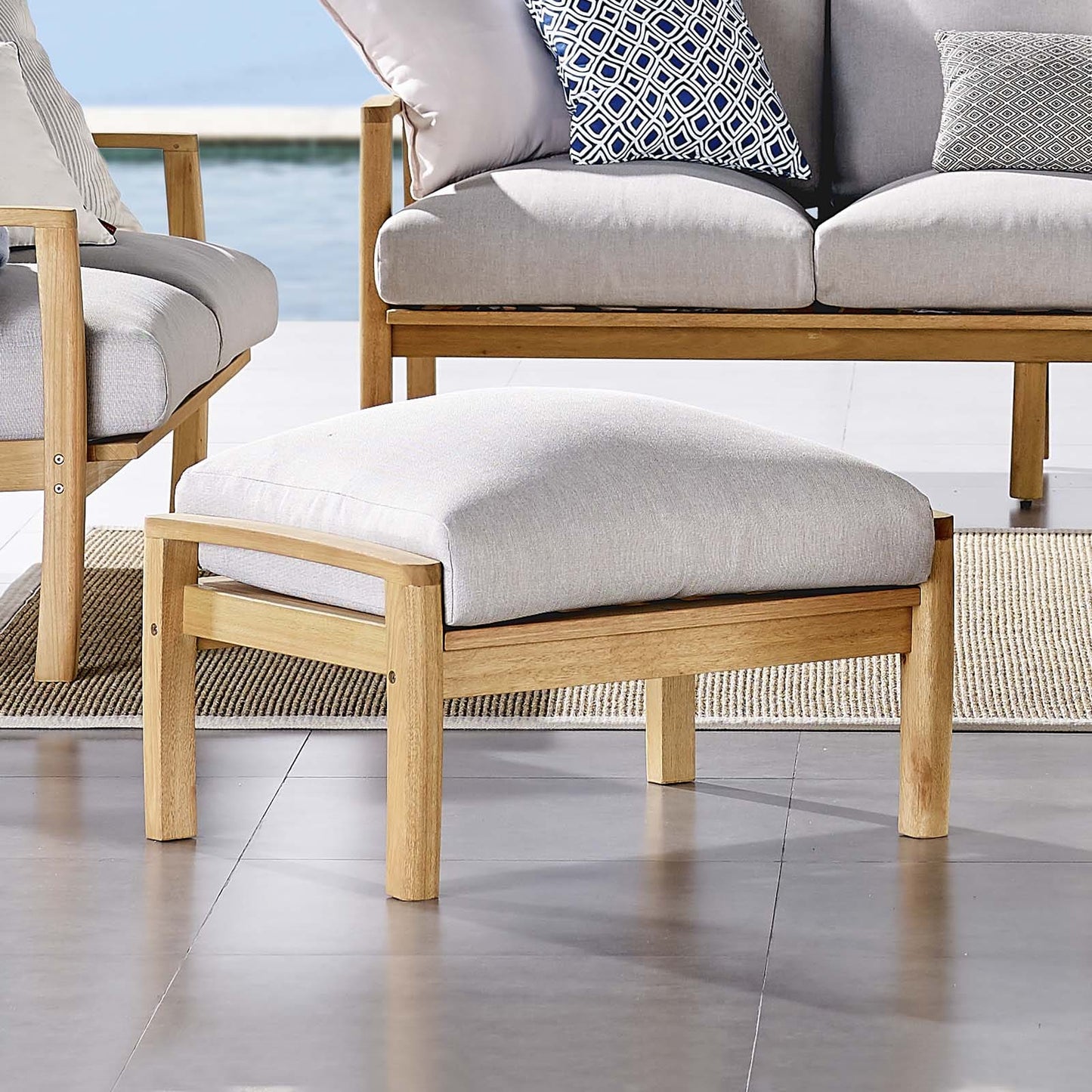 Modway Orlean Outdoor Patio Eucalyptus Wood Ottoman | Outdoor Ottoman | Modishstore