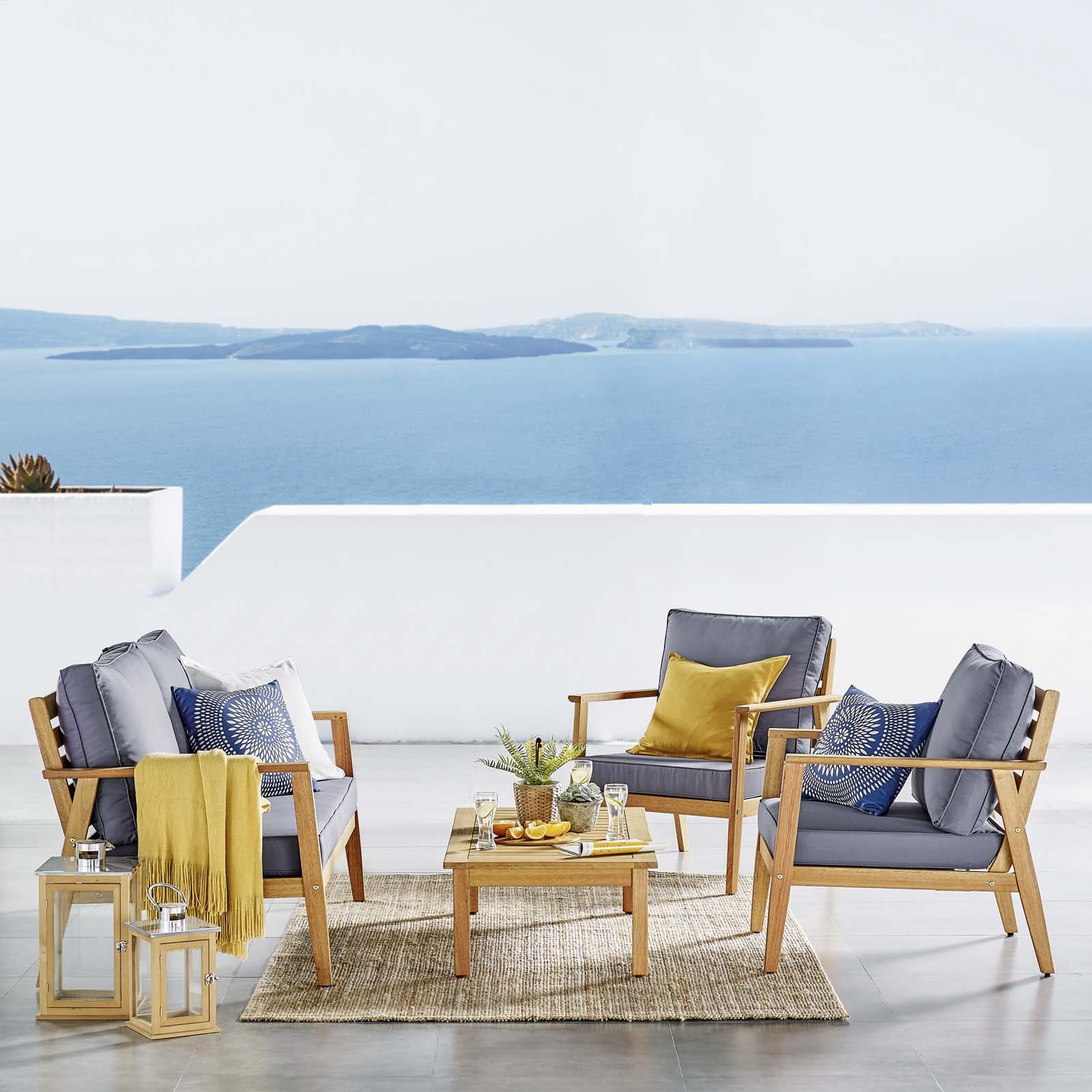 Modway Syracuse Outdoor Patio Upholstered 4 Piece Furniture Set | Outdoor Sofas, Loveseats & Sectionals | Modishstore