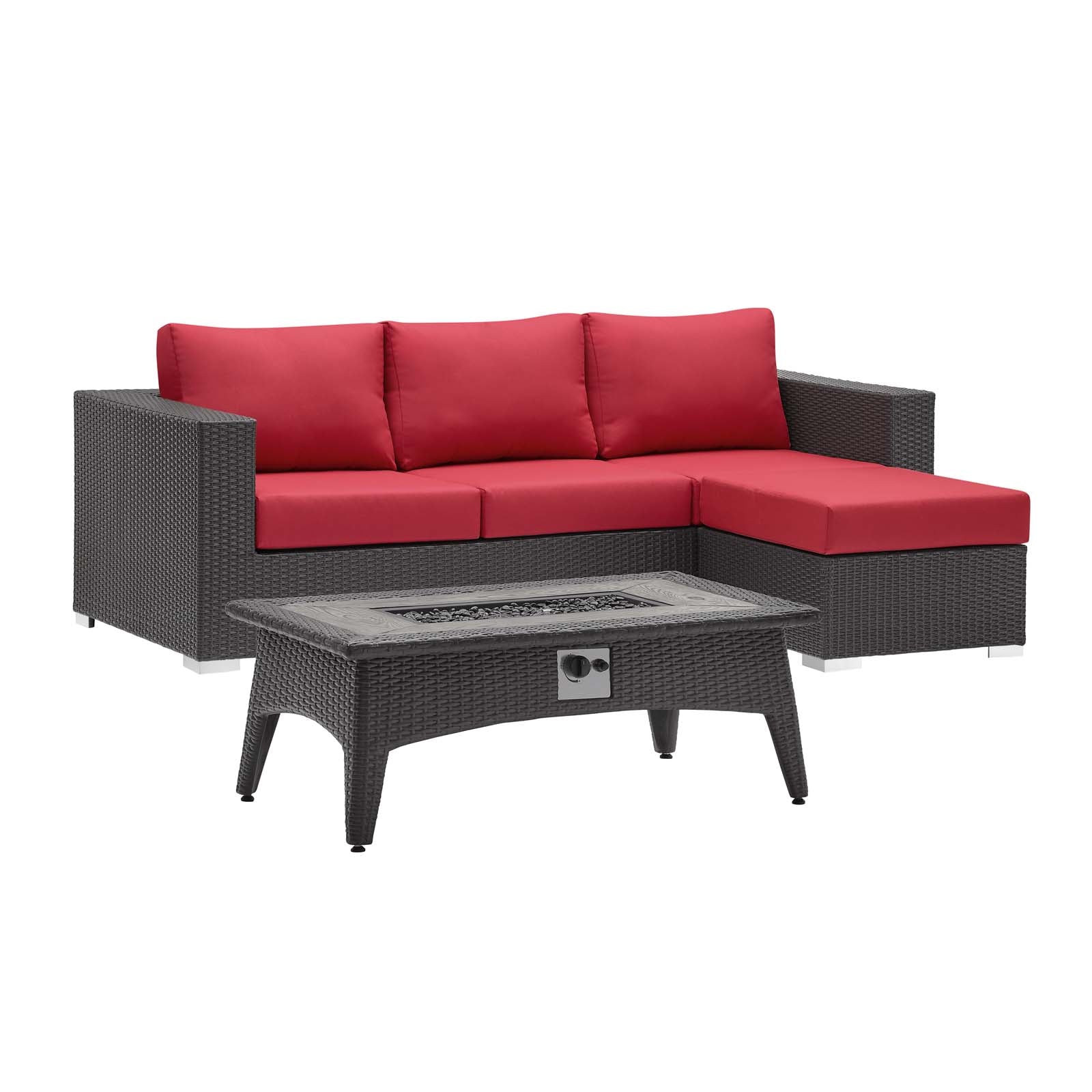 Modway Convene 3 Piece Set Outdoor Patio with Fire Pit | Outdoor Sofas, Loveseats & Sectionals | 