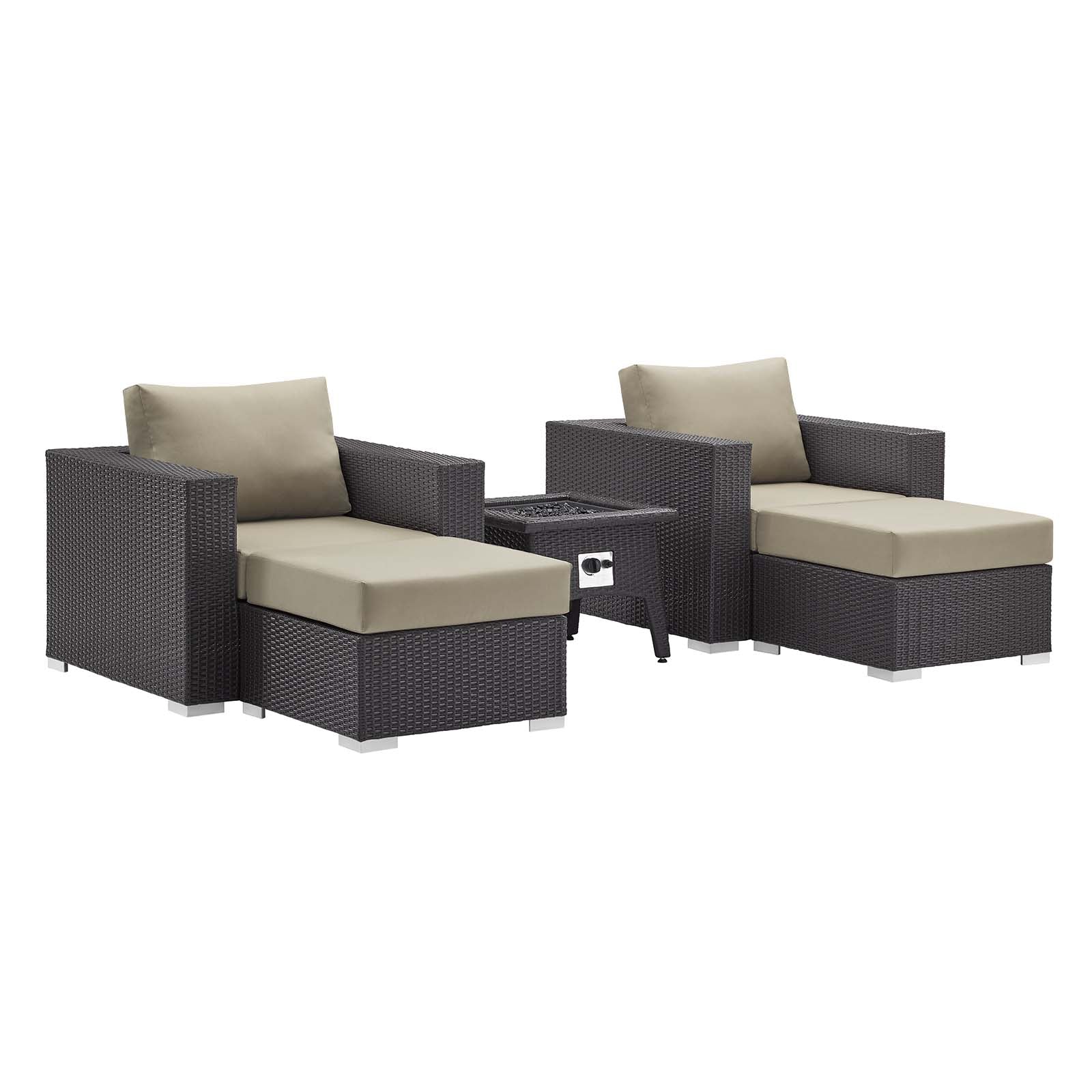 Modway Convene 5 Piece Set Outdoor Patio with Fire Pit-EEI-3726 | Outdoor Sofas, Loveseats & Sectionals | 