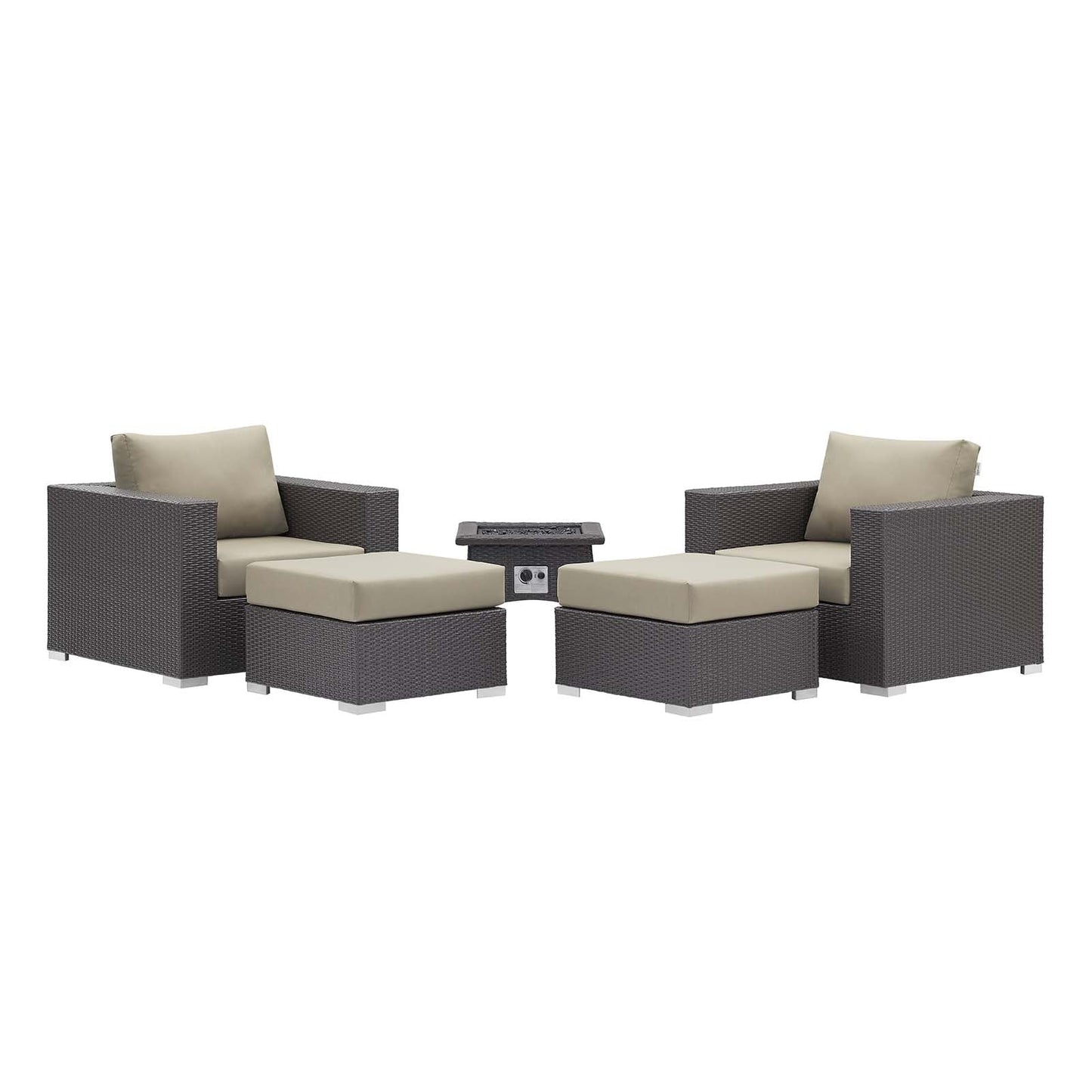 Modway Convene 5 Piece Set Outdoor Patio with Fire Pit-EEI-3726 | Outdoor Sofas, Loveseats & Sectionals | 