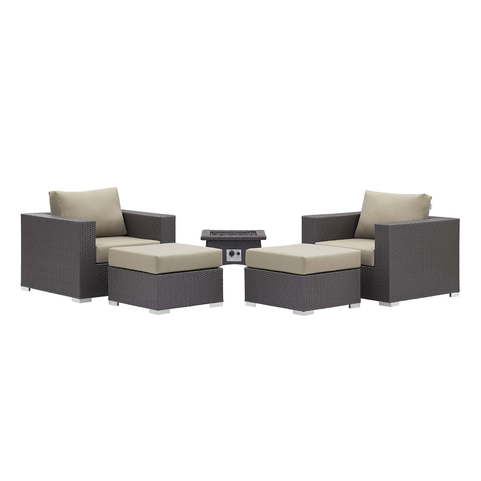 Modway Convene 5 Piece Set Outdoor Patio with Fire Pit-EEI-3726 | Outdoor Sofas, Loveseats & Sectionals | 