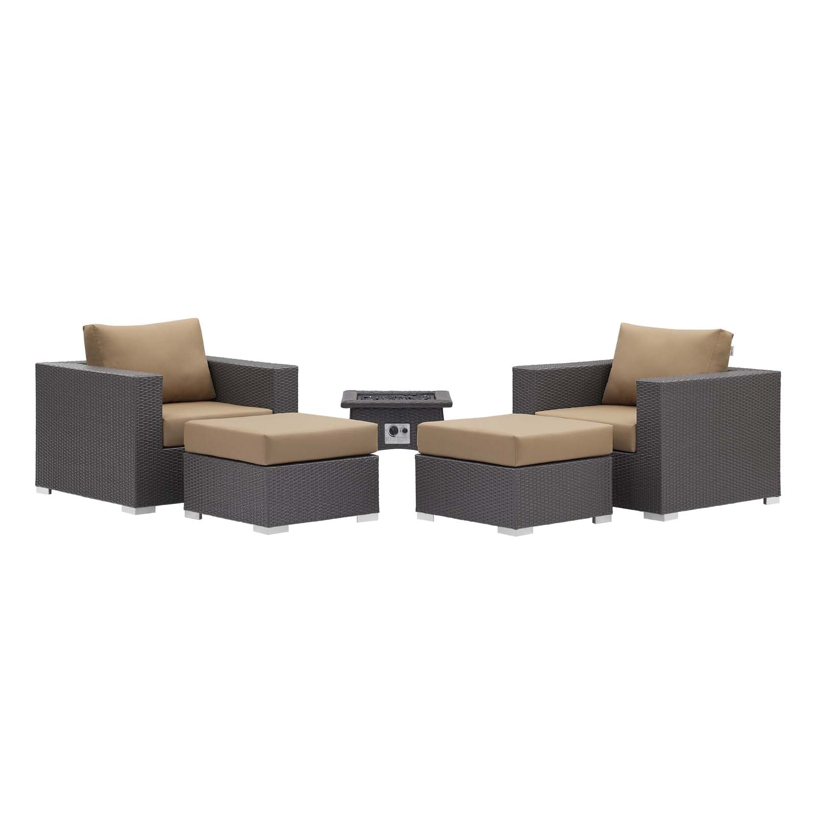 Modway Convene 5 Piece Set Outdoor Patio with Fire Pit-EEI-3726 | Outdoor Sofas, Loveseats & Sectionals | 