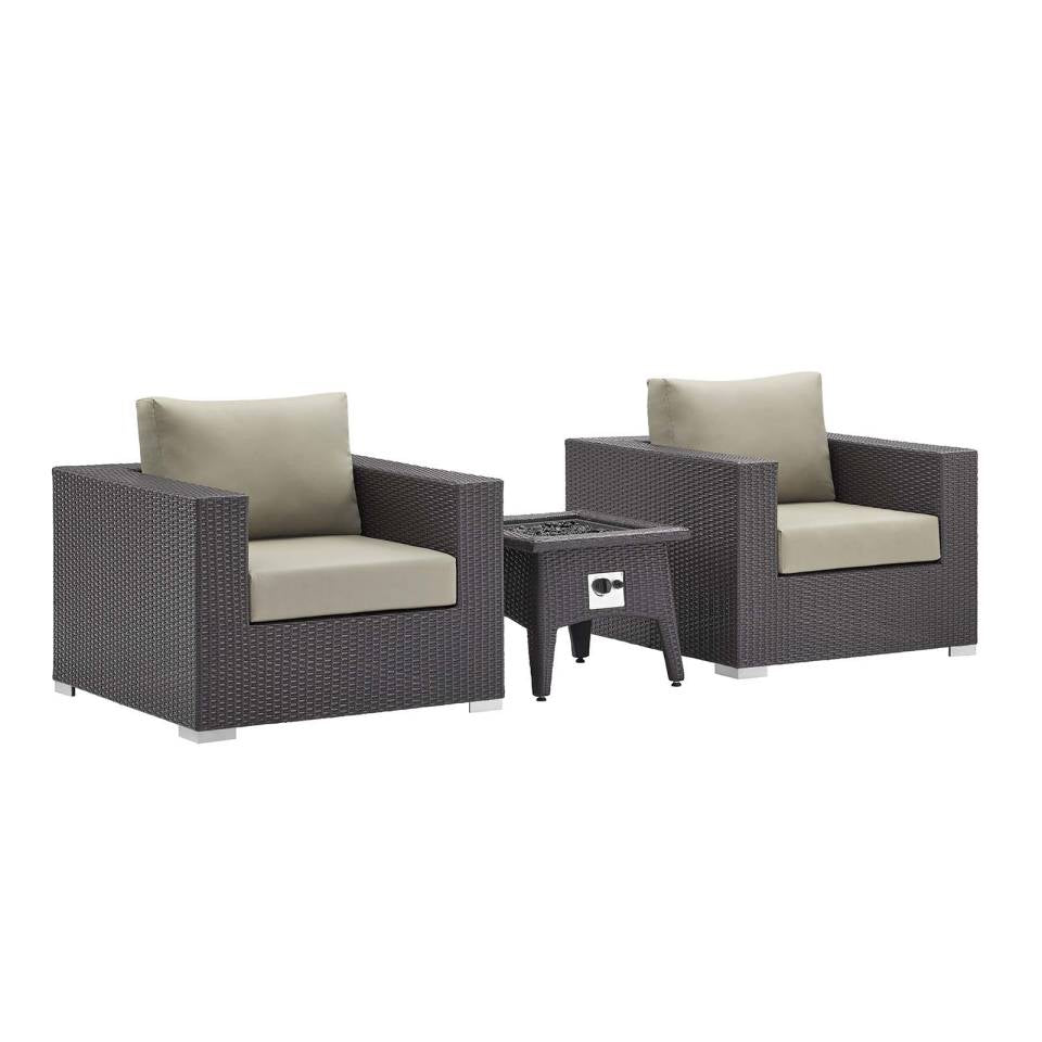 Modway Convene 3 Piece Set Outdoor Patio with Fire Pit | Outdoor Sofas, Loveseats & Sectionals | 