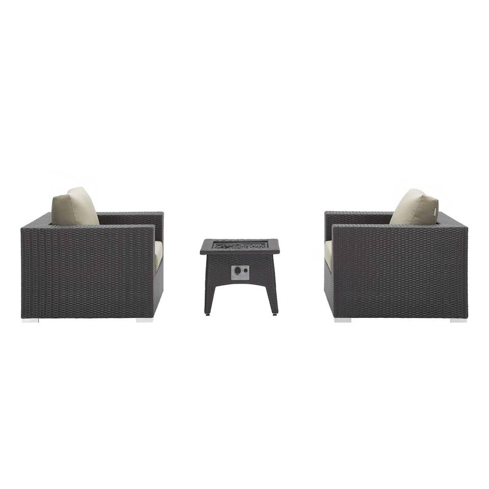 Modway Convene 3 Piece Set Outdoor Patio with Fire Pit | Outdoor Sofas, Loveseats & Sectionals | 