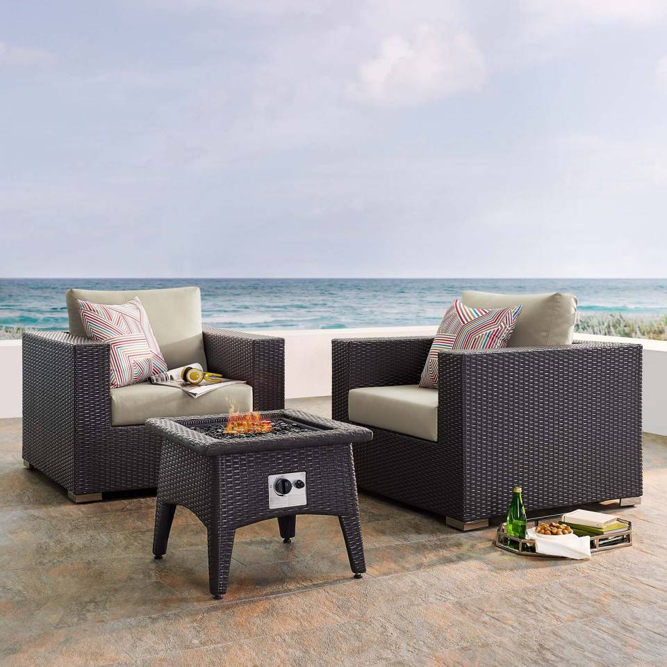 Modway Convene 3 Piece Set Outdoor Patio with Fire Pit | Outdoor Sofas, Loveseats & Sectionals