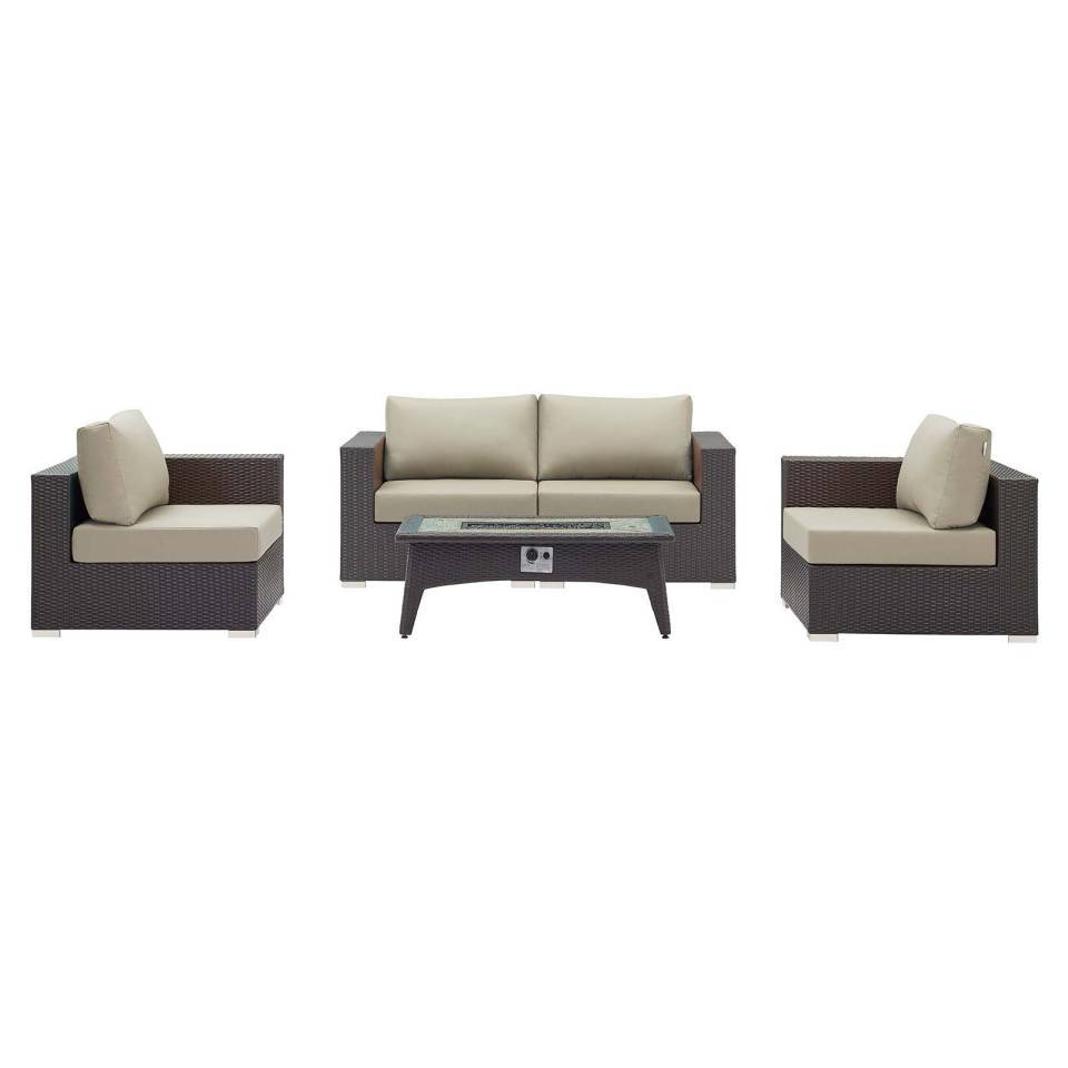 Modway Convene 5 Piece Set Outdoor Patio with Fire Pit | Outdoor Patio Daybed | 