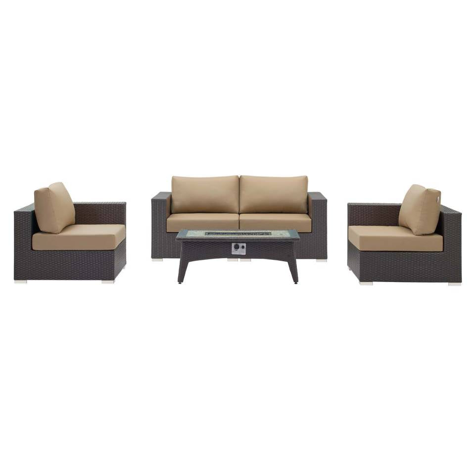 Modway Convene 5 Piece Set Outdoor Patio with Fire Pit | Outdoor Patio Daybed | 