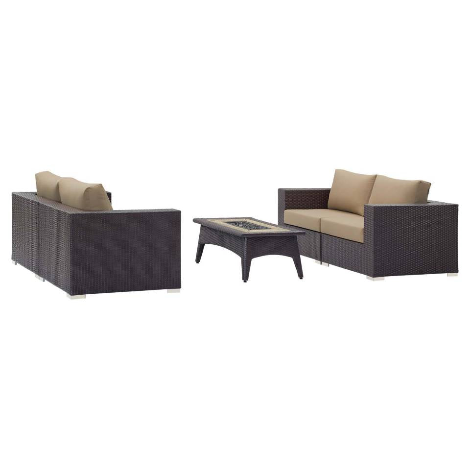 Modway Convene 5 Piece Set Outdoor Patio with Fire Pit | Outdoor Patio Daybed | 