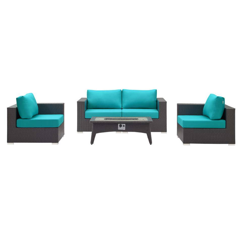 Modway Convene 5 Piece Set Outdoor Patio with Fire Pit | Outdoor Patio Daybed | 