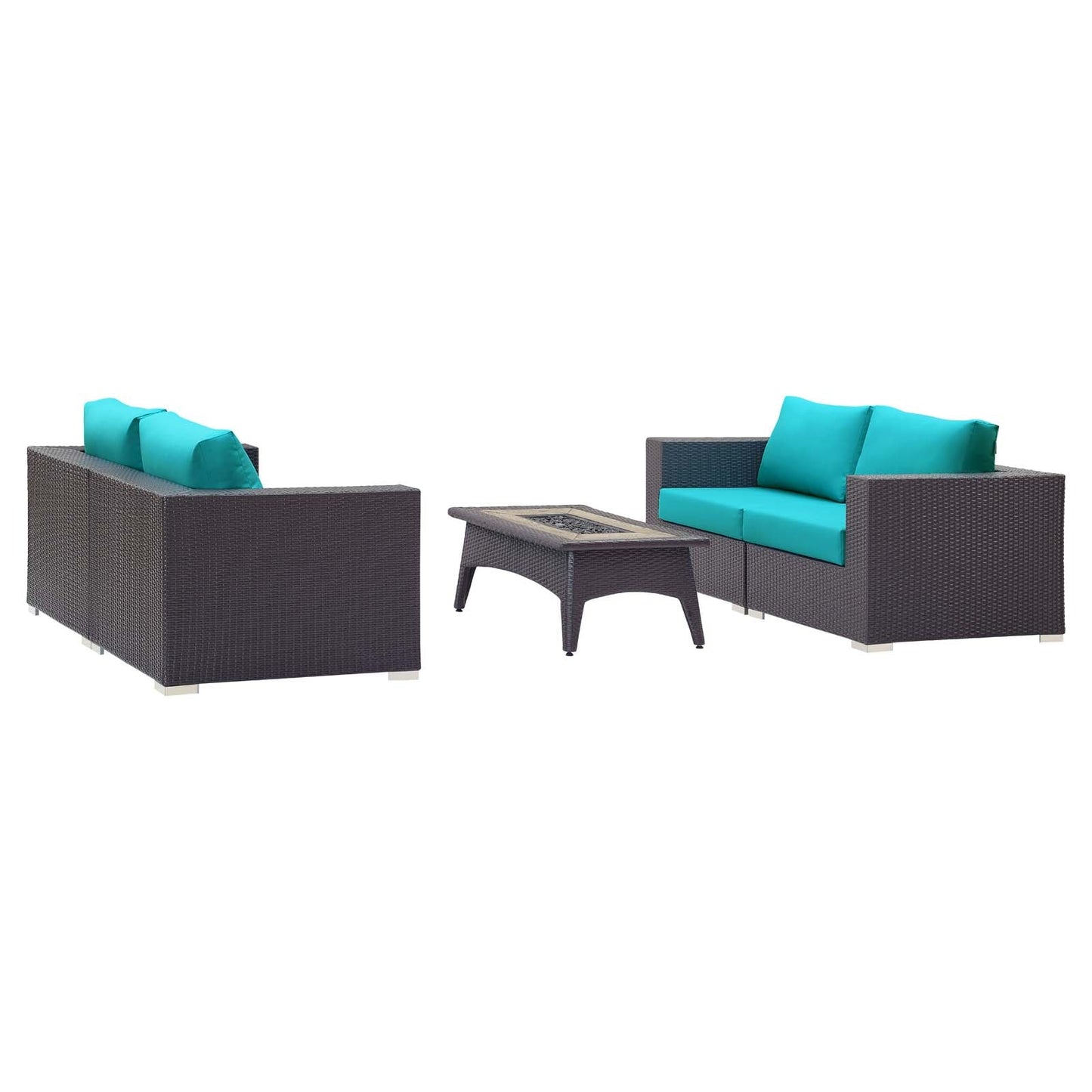 Modway Convene 5 Piece Set Outdoor Patio with Fire Pit | Outdoor Patio Daybed | 