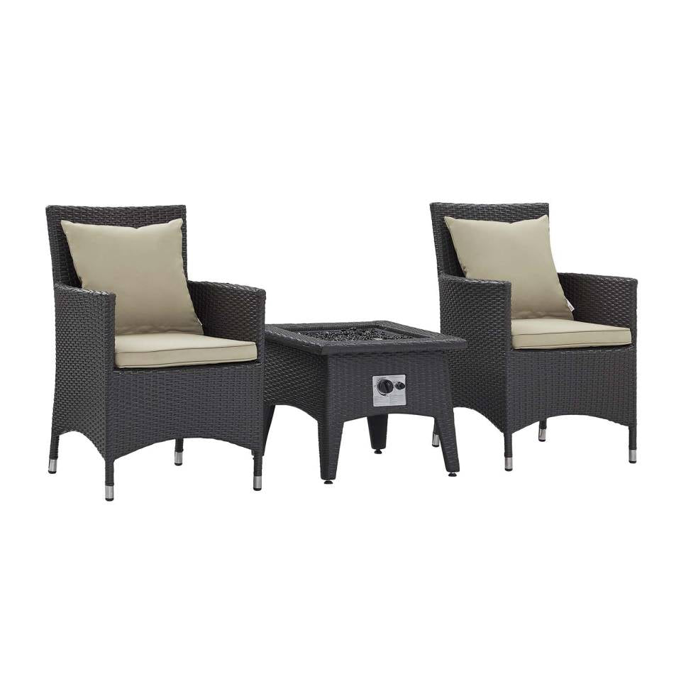 Modway Convene 3 Piece Set Outdoor Patio with Fire Pit | Outdoor Chairs | 