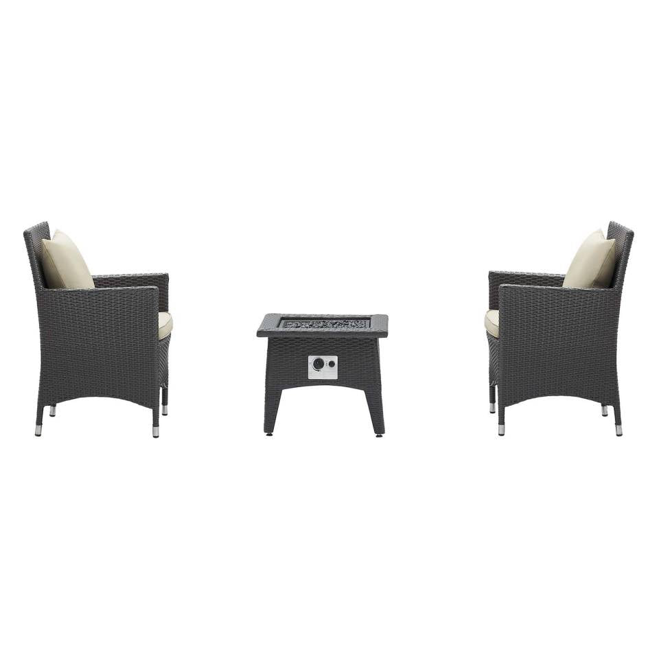 Modway Convene 3 Piece Set Outdoor Patio with Fire Pit | Outdoor Chairs | 