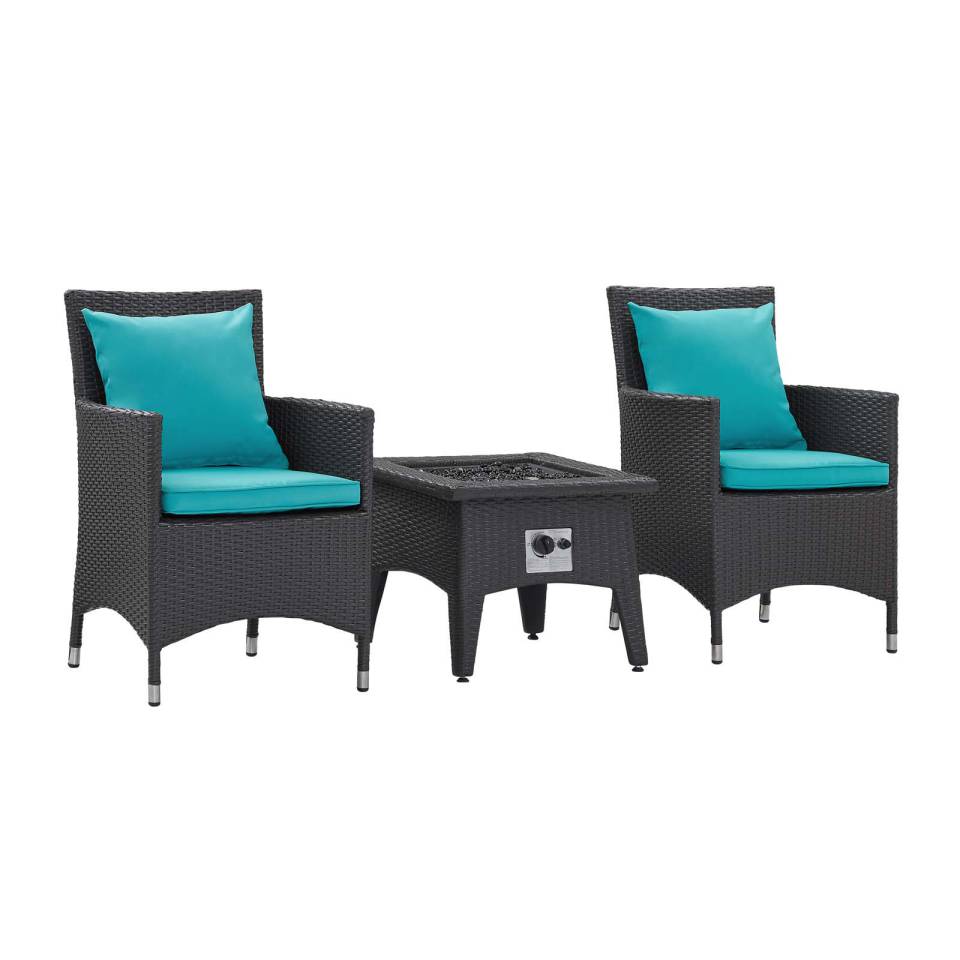 Modway Convene 3 Piece Set Outdoor Patio with Fire Pit | Outdoor Chairs | 