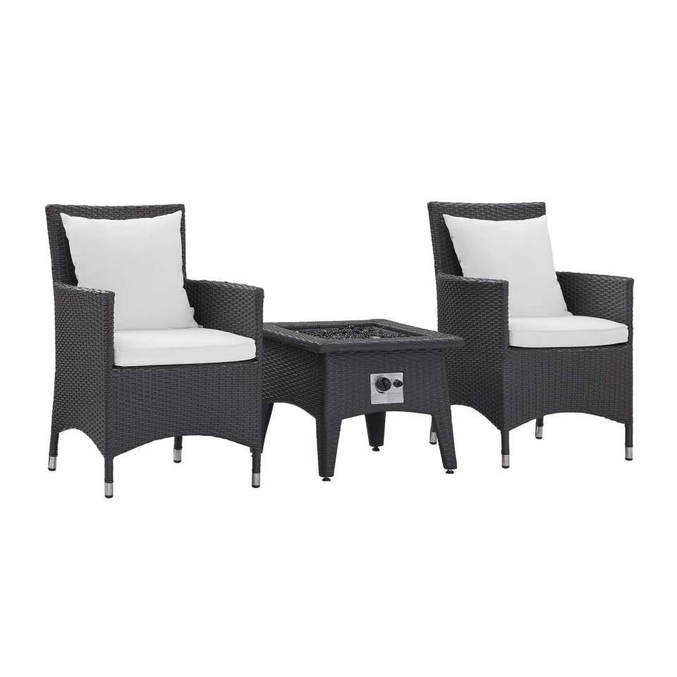 Modway Convene 3 Piece Set Outdoor Patio with Fire Pit | Outdoor Chairs | 