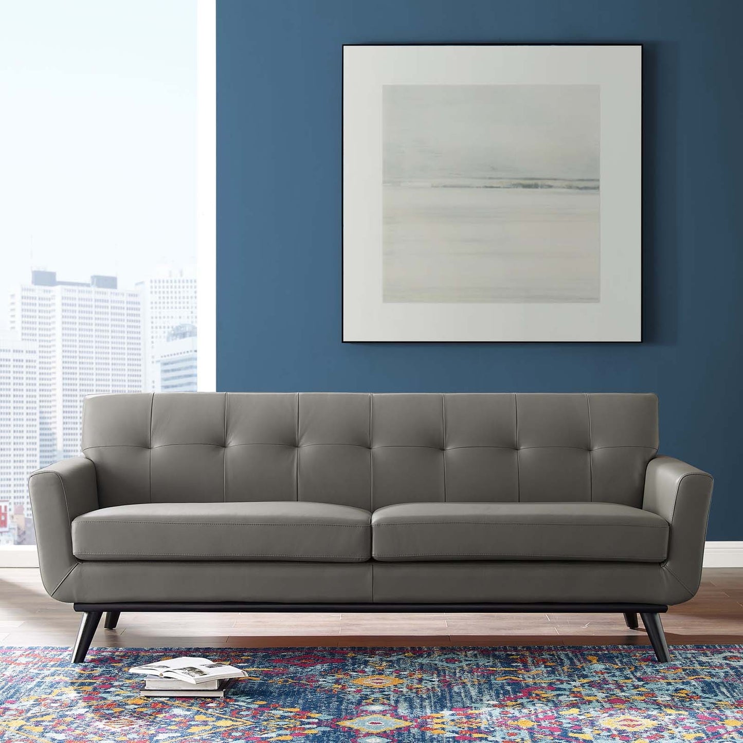 Modway Engage Top-Grain Leather Living Room Lounge Sofa | Sofas