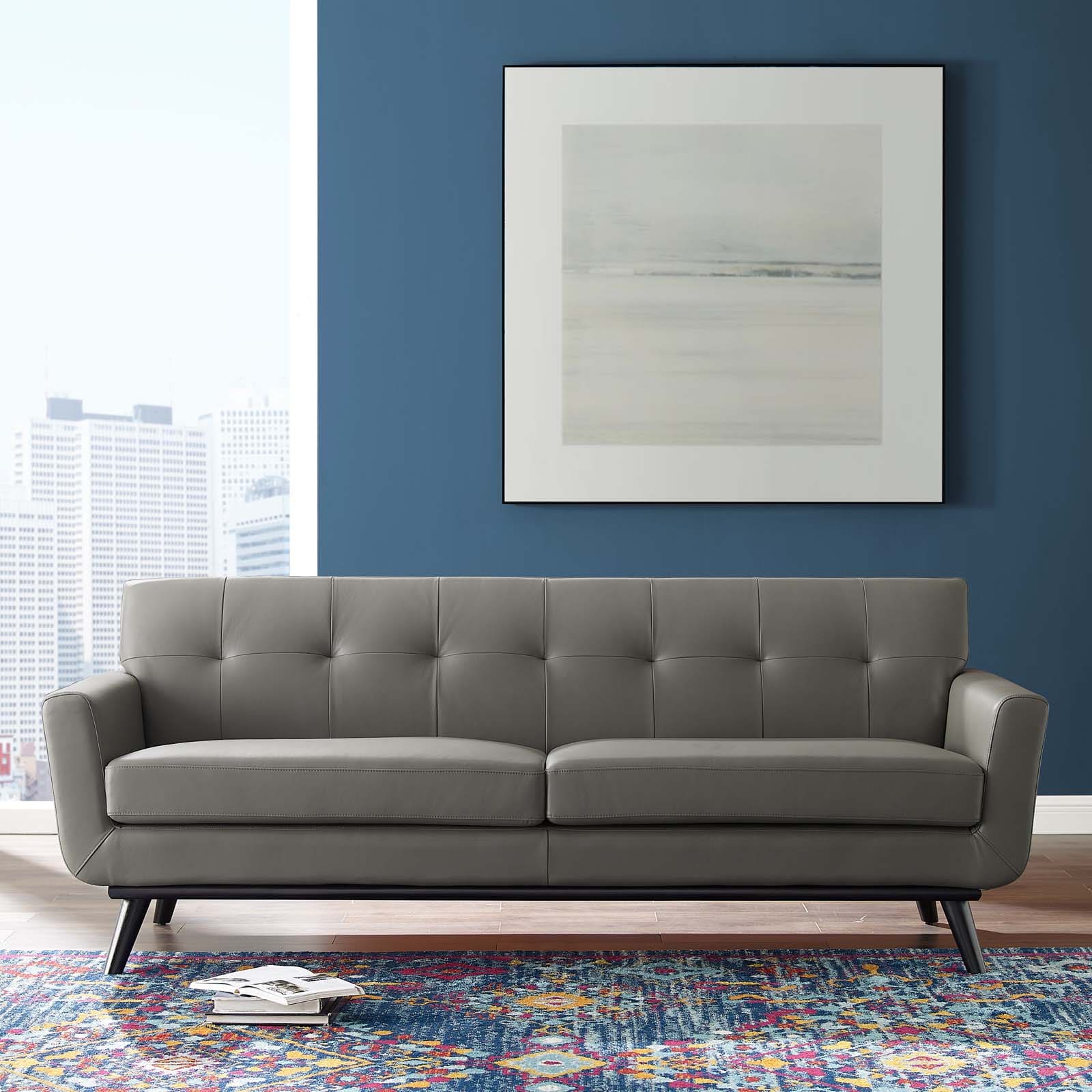 Modway Engage Top-Grain Leather Living Room Lounge Sofa | Sofas