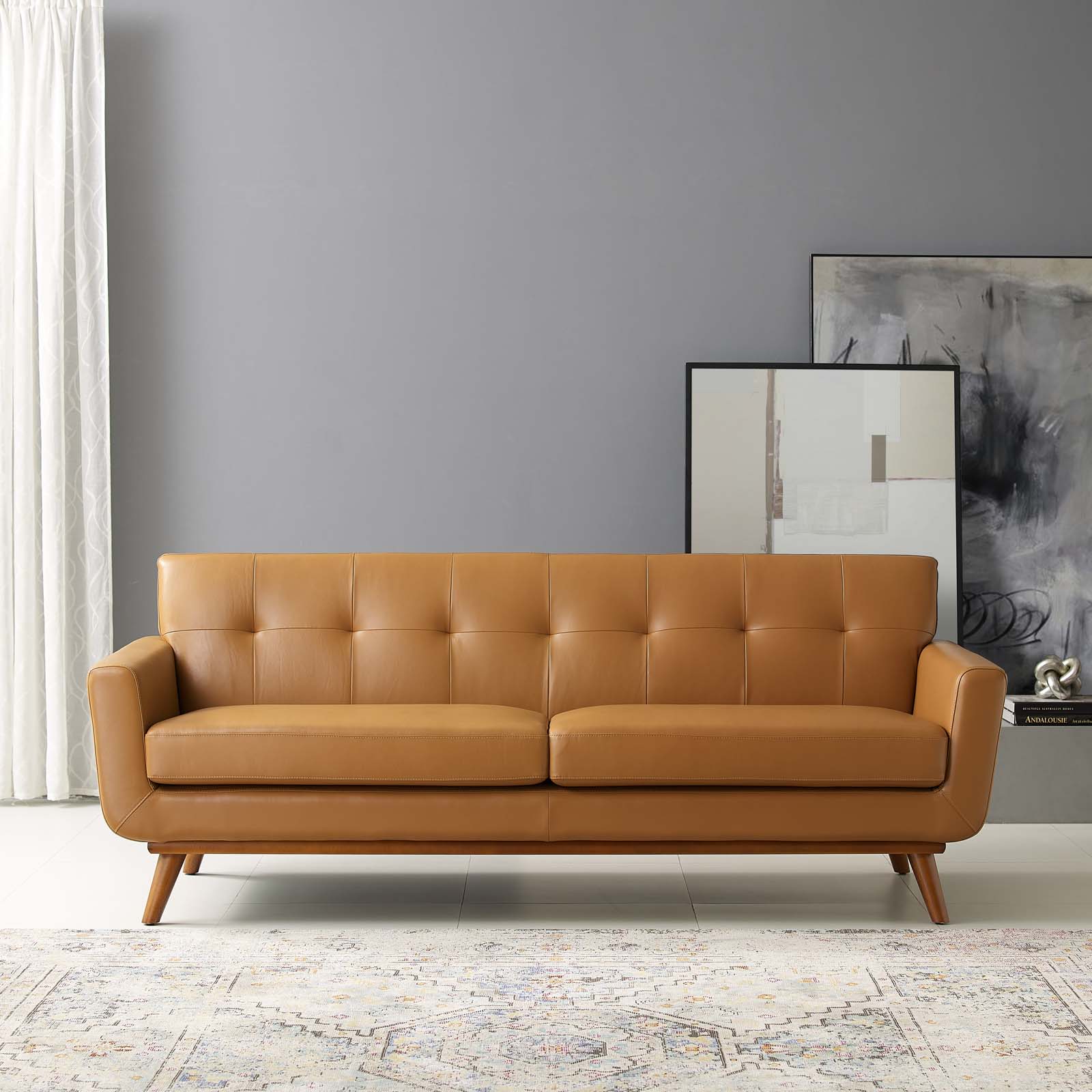 Modway Engage Top-Grain Leather Living Room Lounge Sofa | Sofas | 