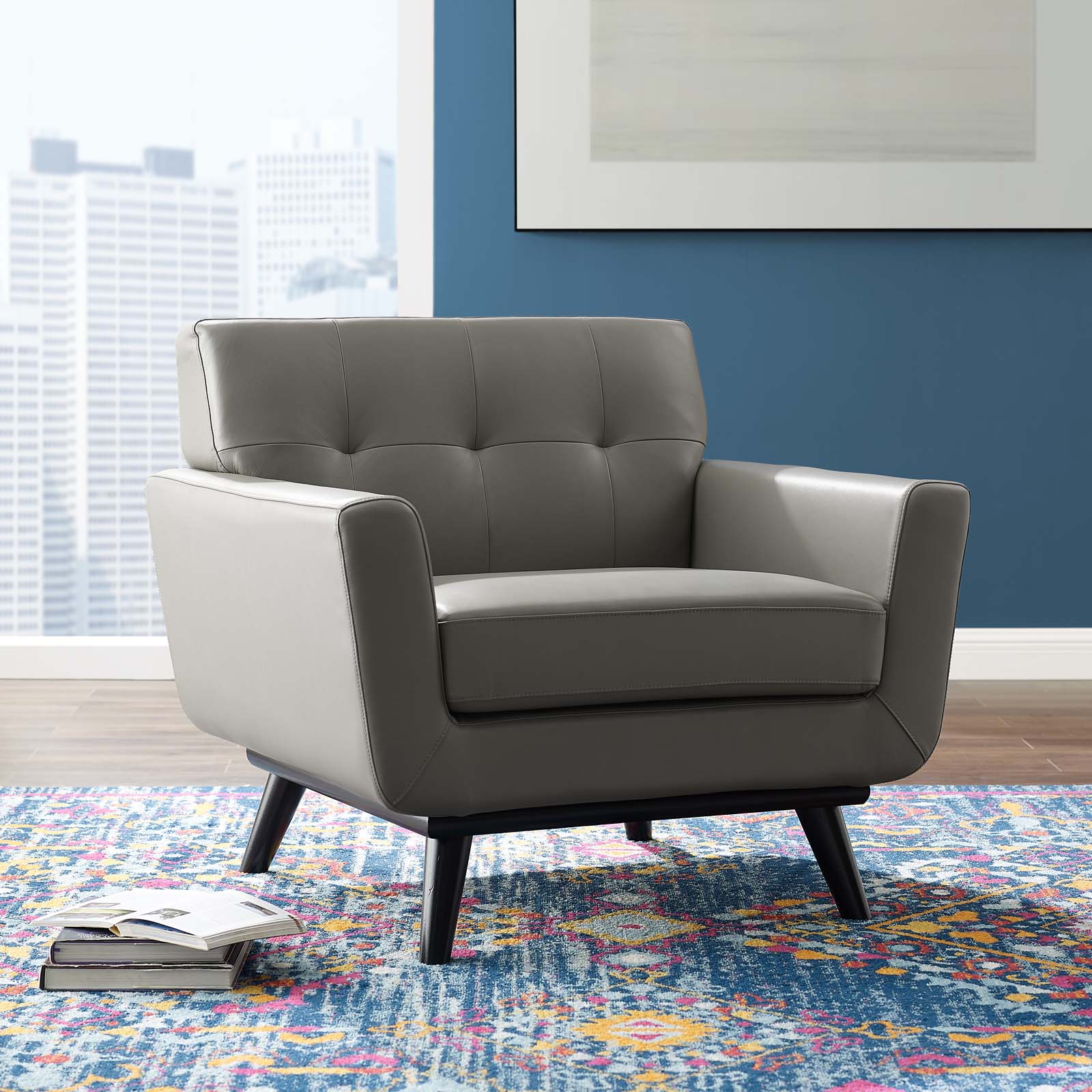 Modway Engage Top-Grain Leather Living Room Lounge Accent Armchair | Armchairs