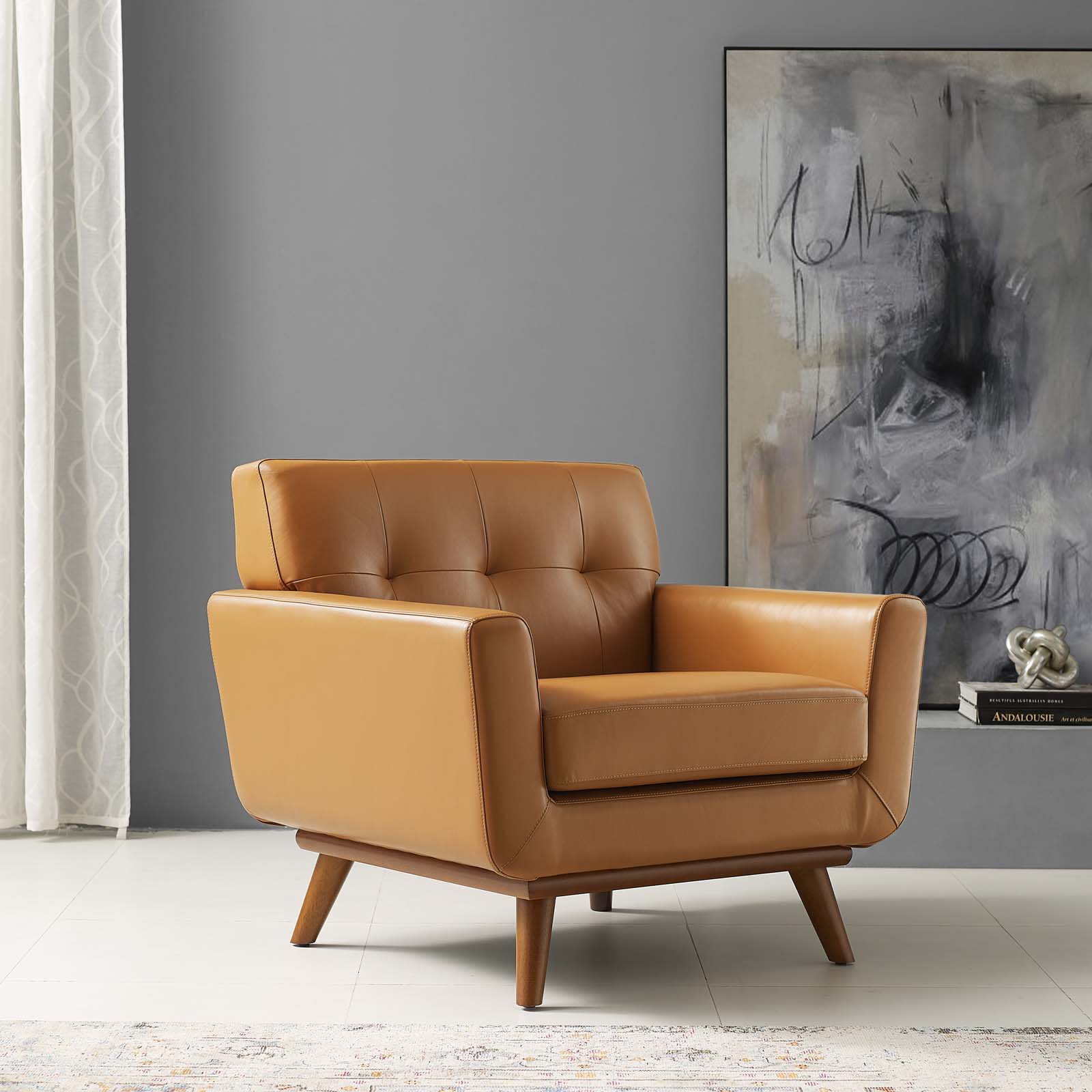 Modway Engage Top-Grain Leather Living Room Lounge Accent Armchair | Armchairs | 