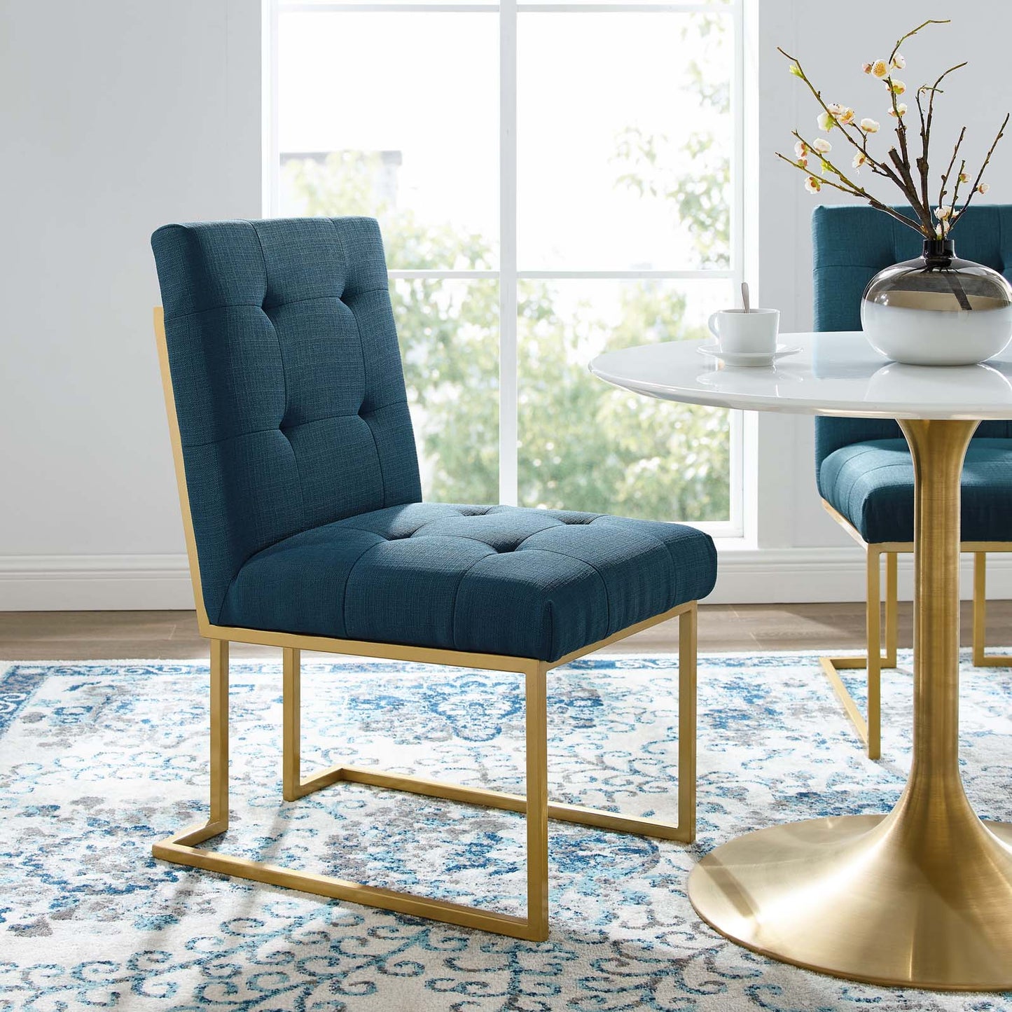 Modway Privy Gold Stainless Steel Upholstered Fabric Dining Accent Chair | Dining Chairs | Modishstore