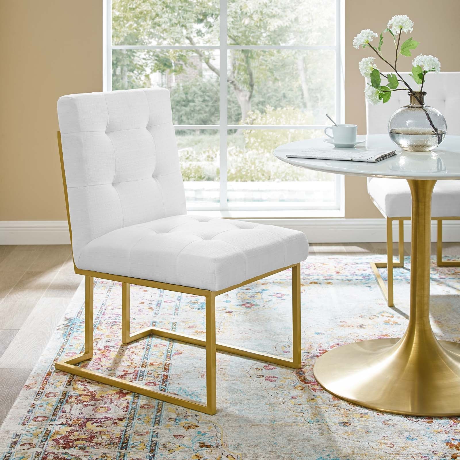 Modway Privy Gold Stainless Steel Upholstered Fabric Dining Accent Chair | Dining Chairs | Modishstore-32