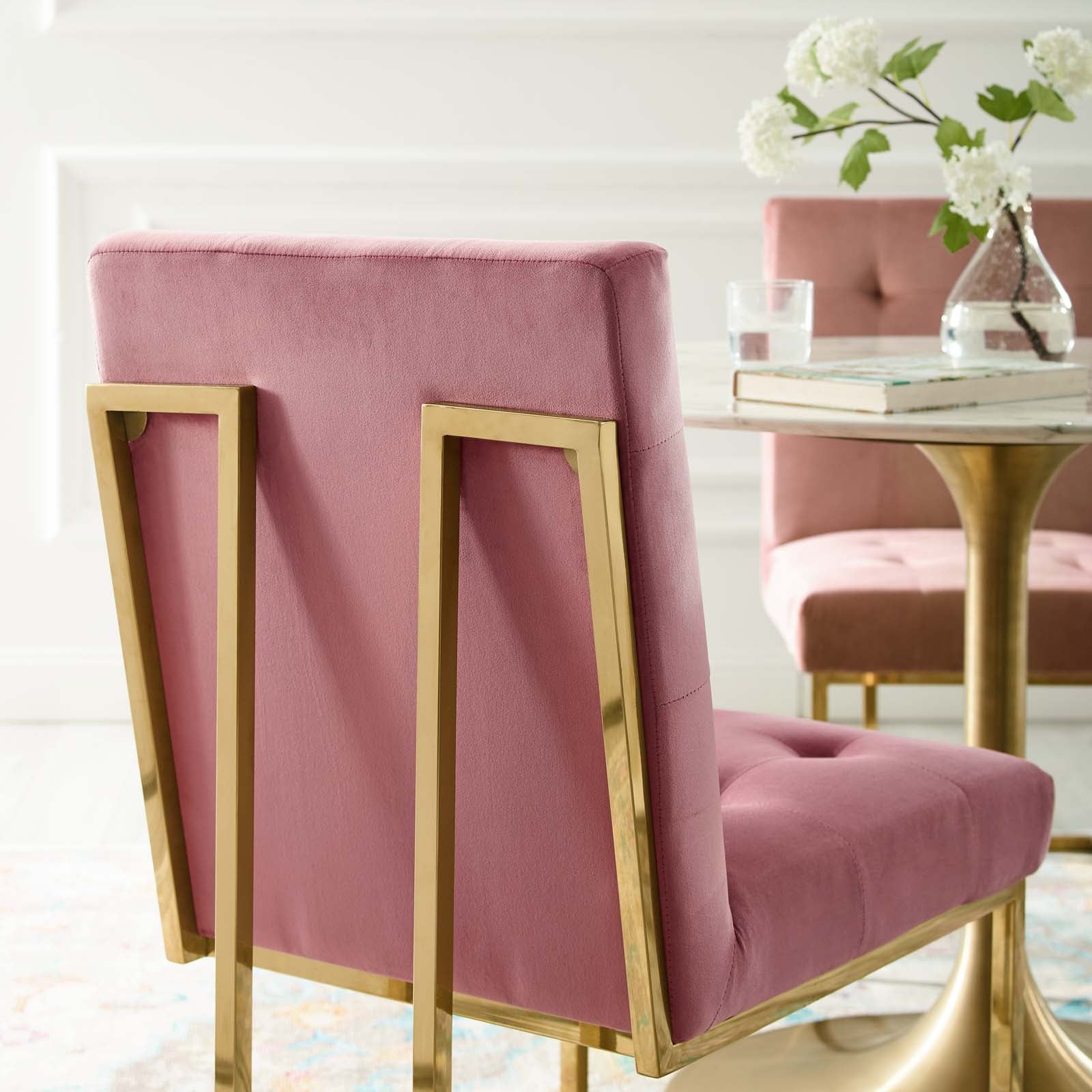 Modway Privy Gold Stainless Steel Performance Velvet Dining Chair | Dining Chairs | Modishstore-46