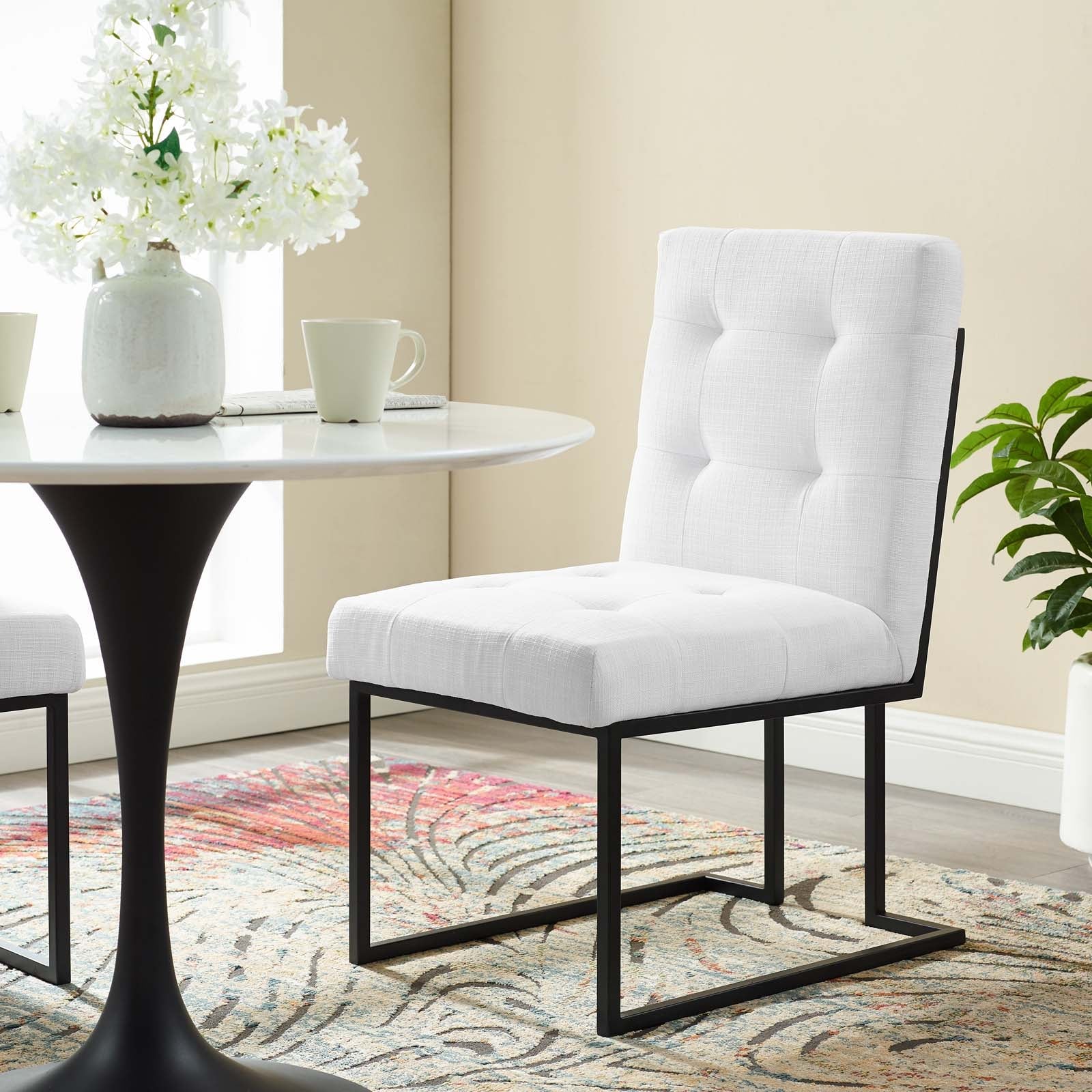 Modway Privy Black Stainless Steel Upholstered Fabric Dining Chair | Dining Chairs | Modishstore-24