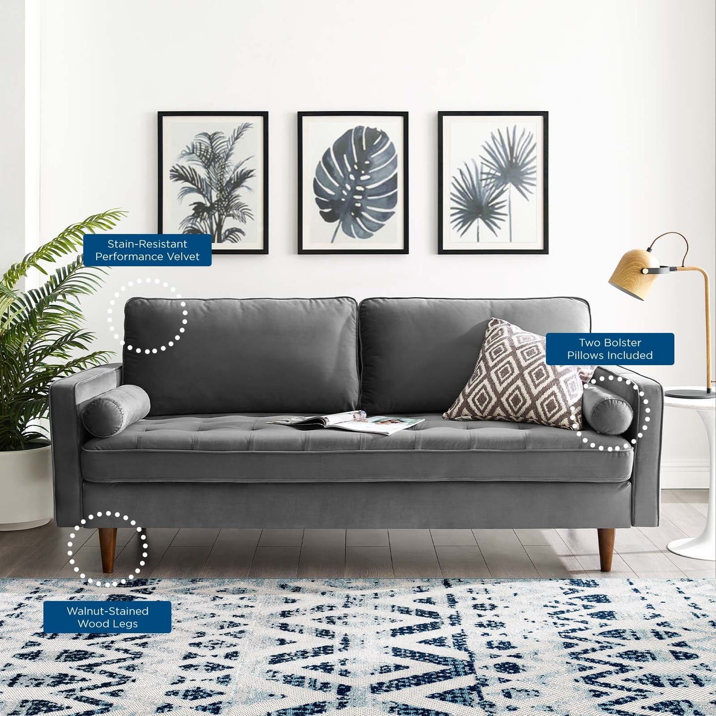 Modway Valour Performance Velvet Sofa | Sofas | Modishstore-30