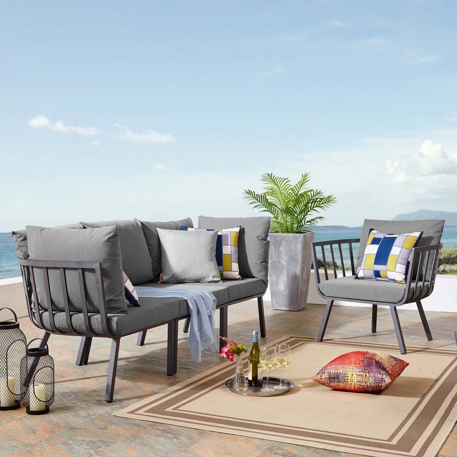 Riverside 4 Piece Outdoor Patio Aluminum Set By Modway - EEI-3785 | Outdoor Sofas, Loveseats & Sectionals | Modishstore